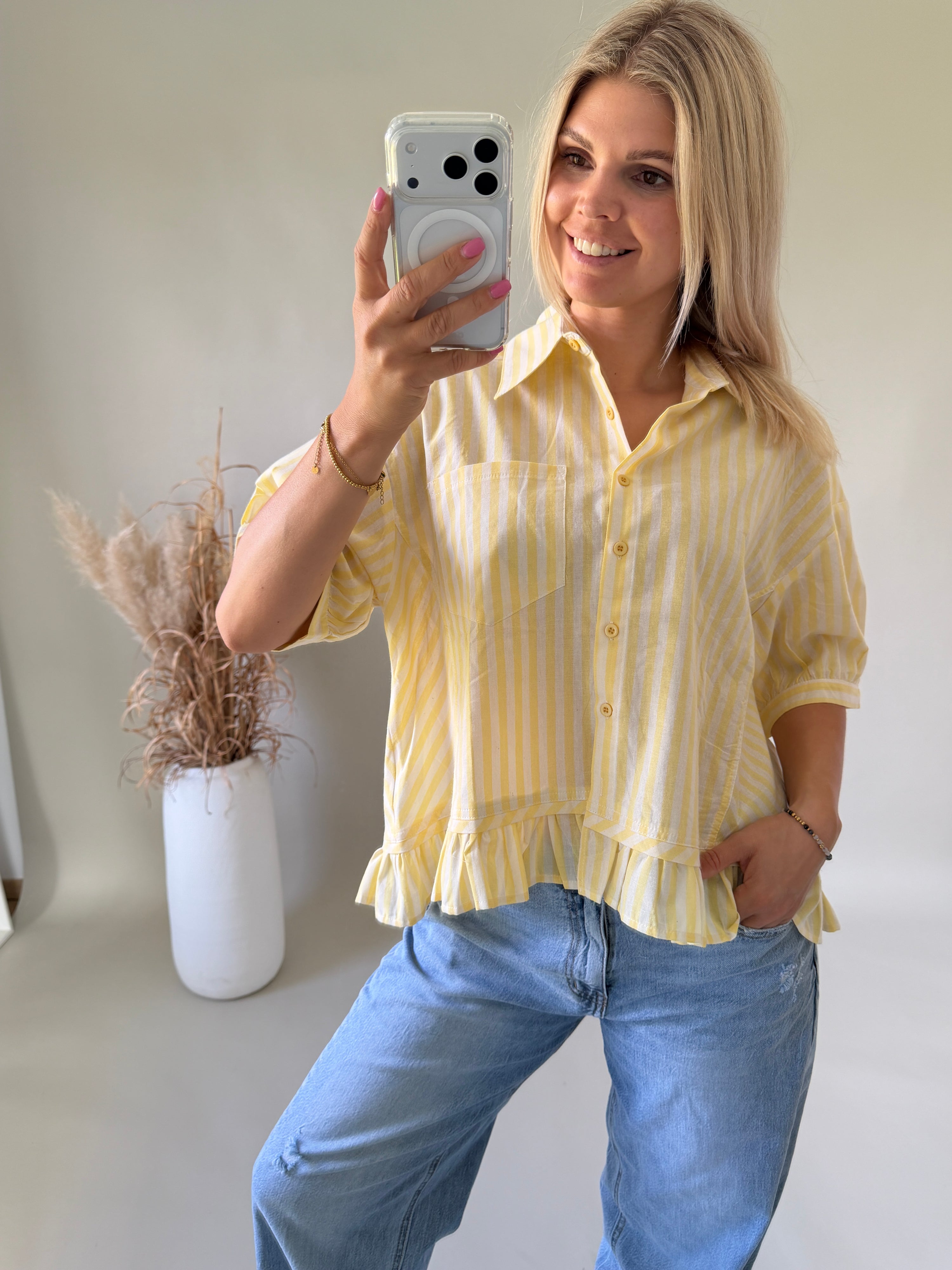Bluse gestreift in Gelb / Beige kurzarm