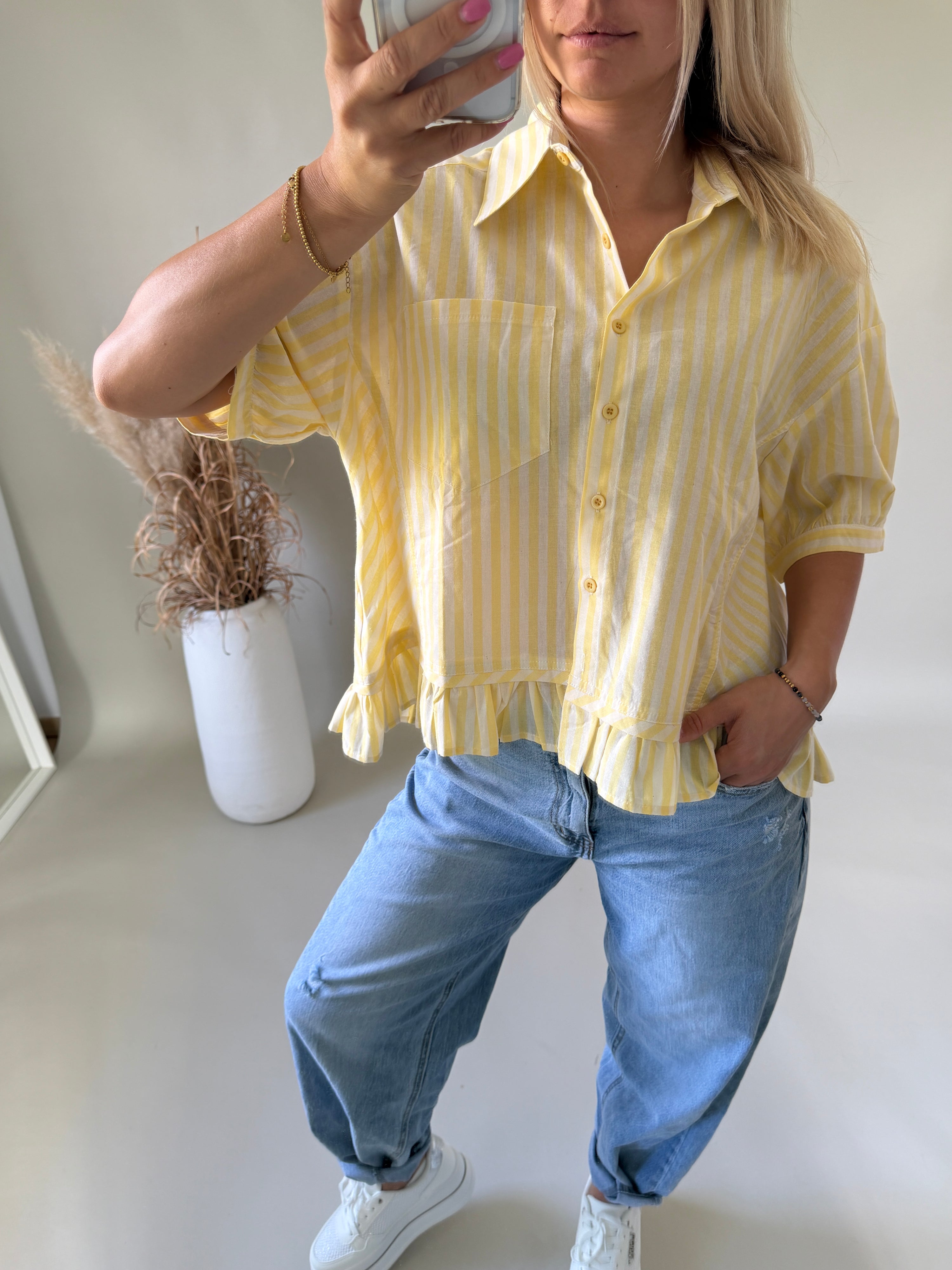 Bluse gestreift in Gelb / Beige kurzarm