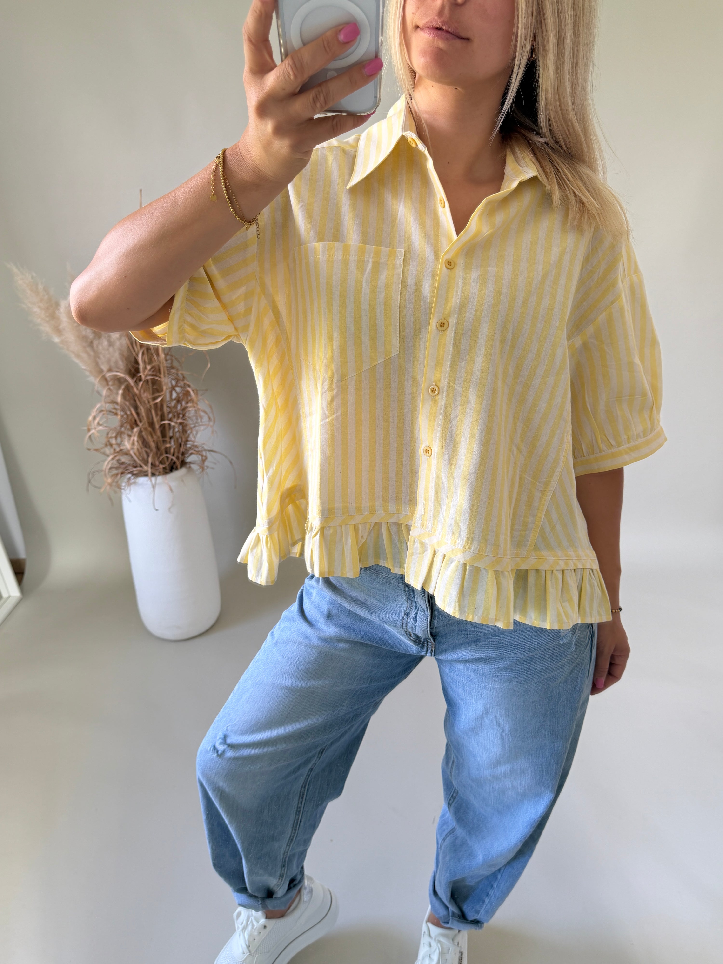 Bluse gestreift in Gelb / Beige kurzarm