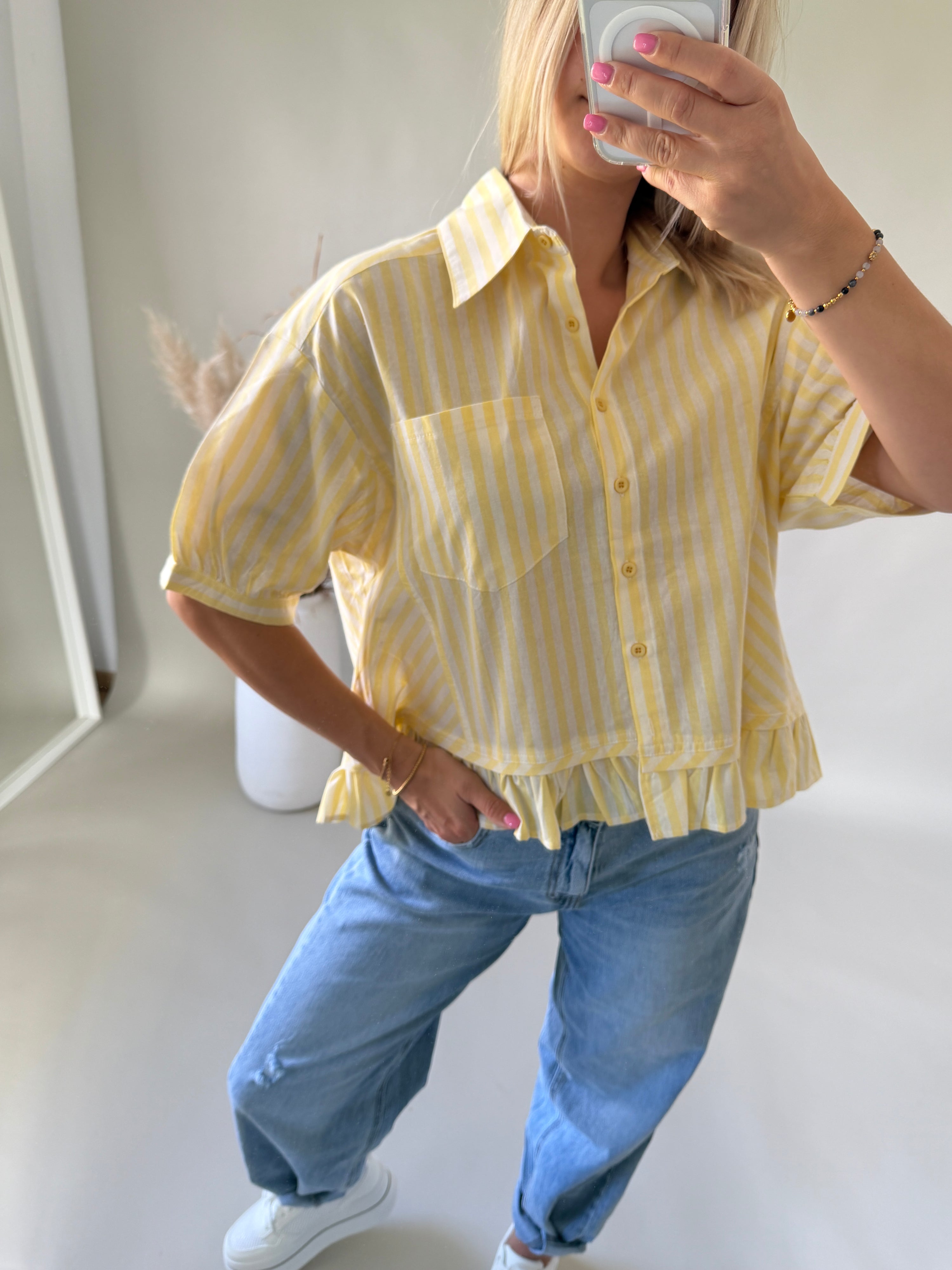Bluse gestreift in Gelb / Beige kurzarm
