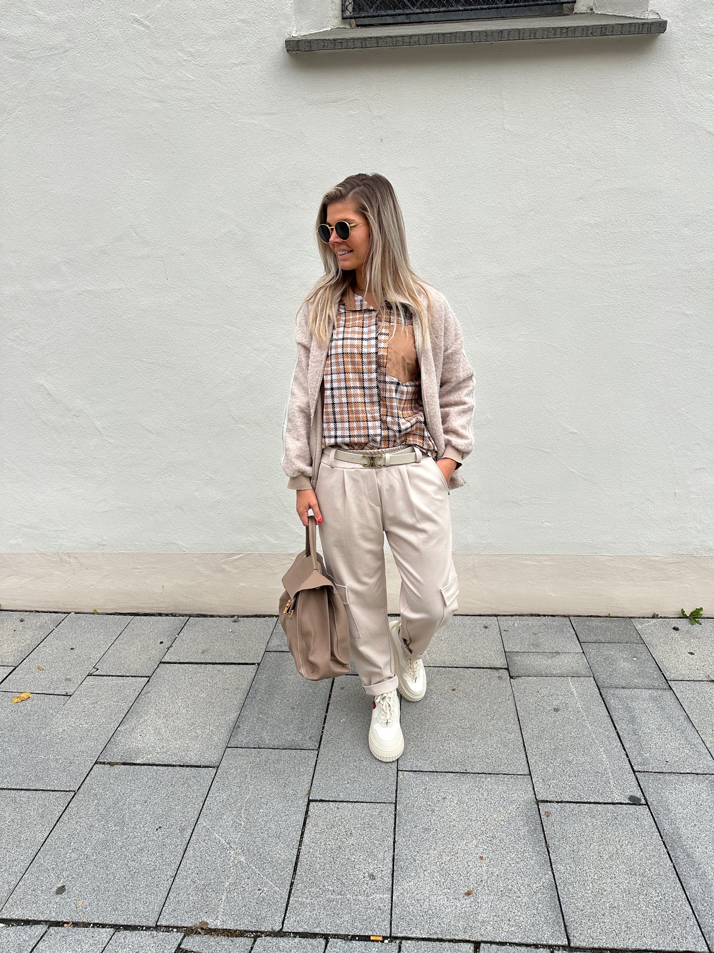 jacke in beige mit streifen