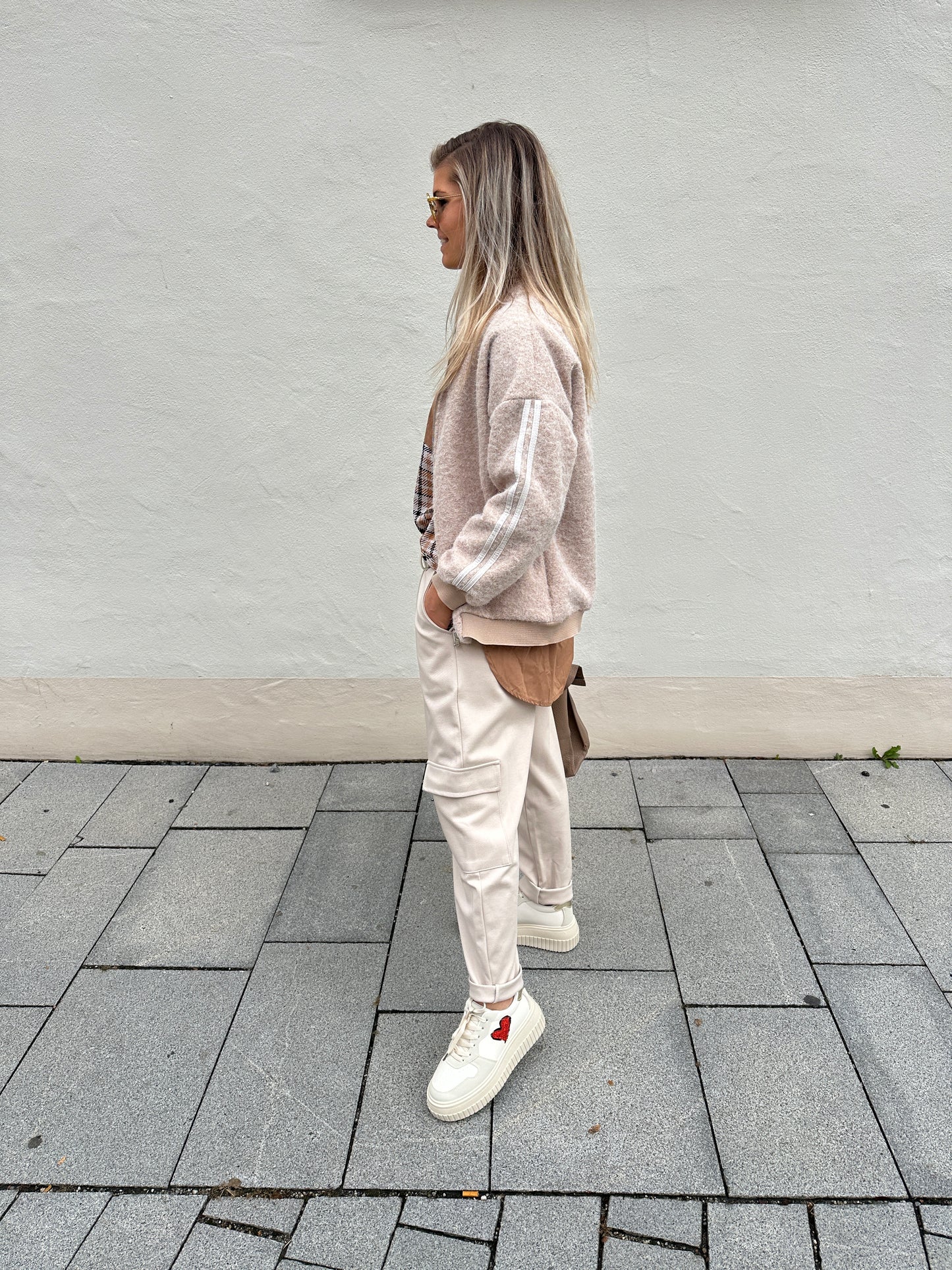 jacke in beige mit streifen