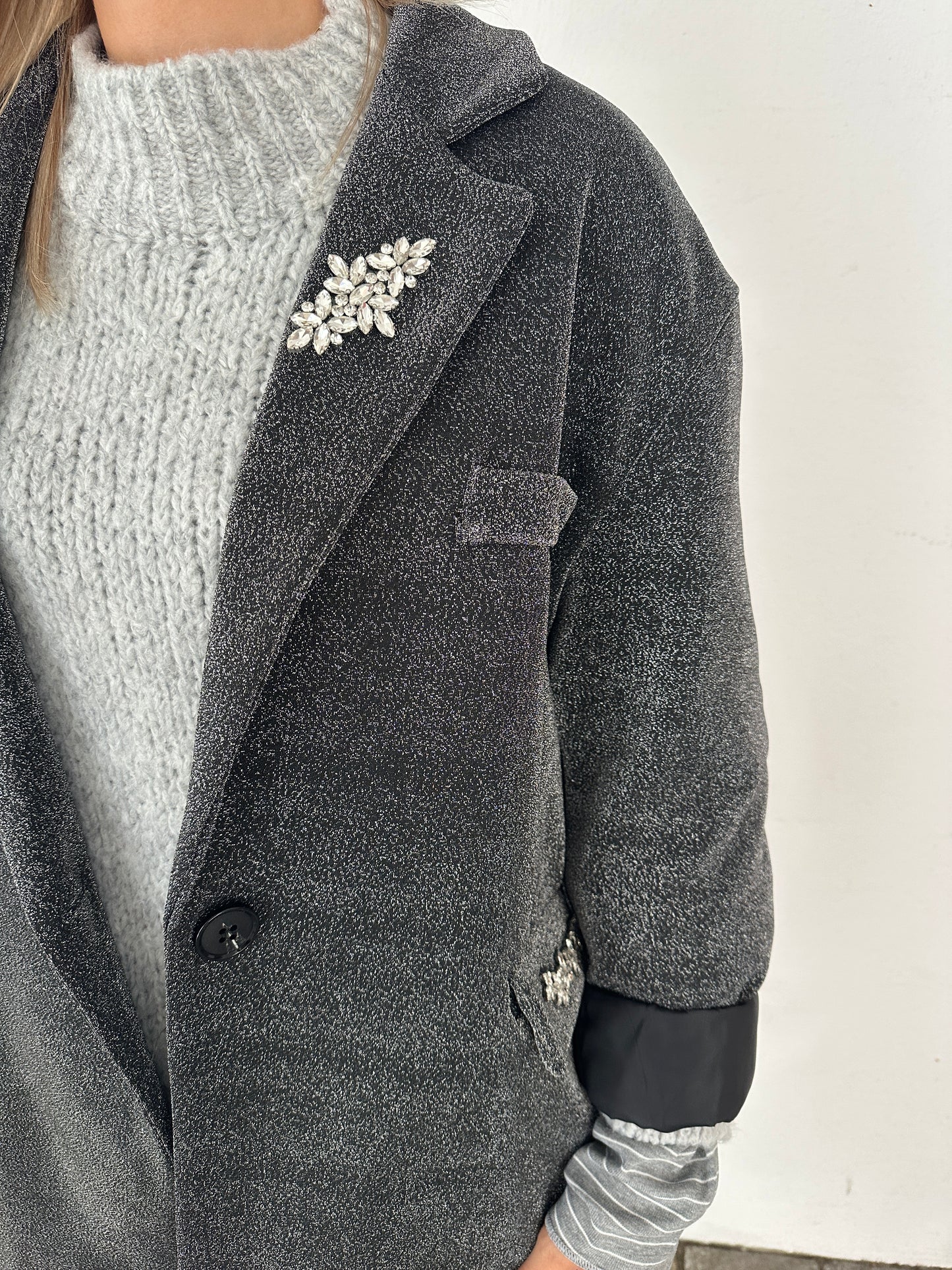 blazer in grau mit glitzer