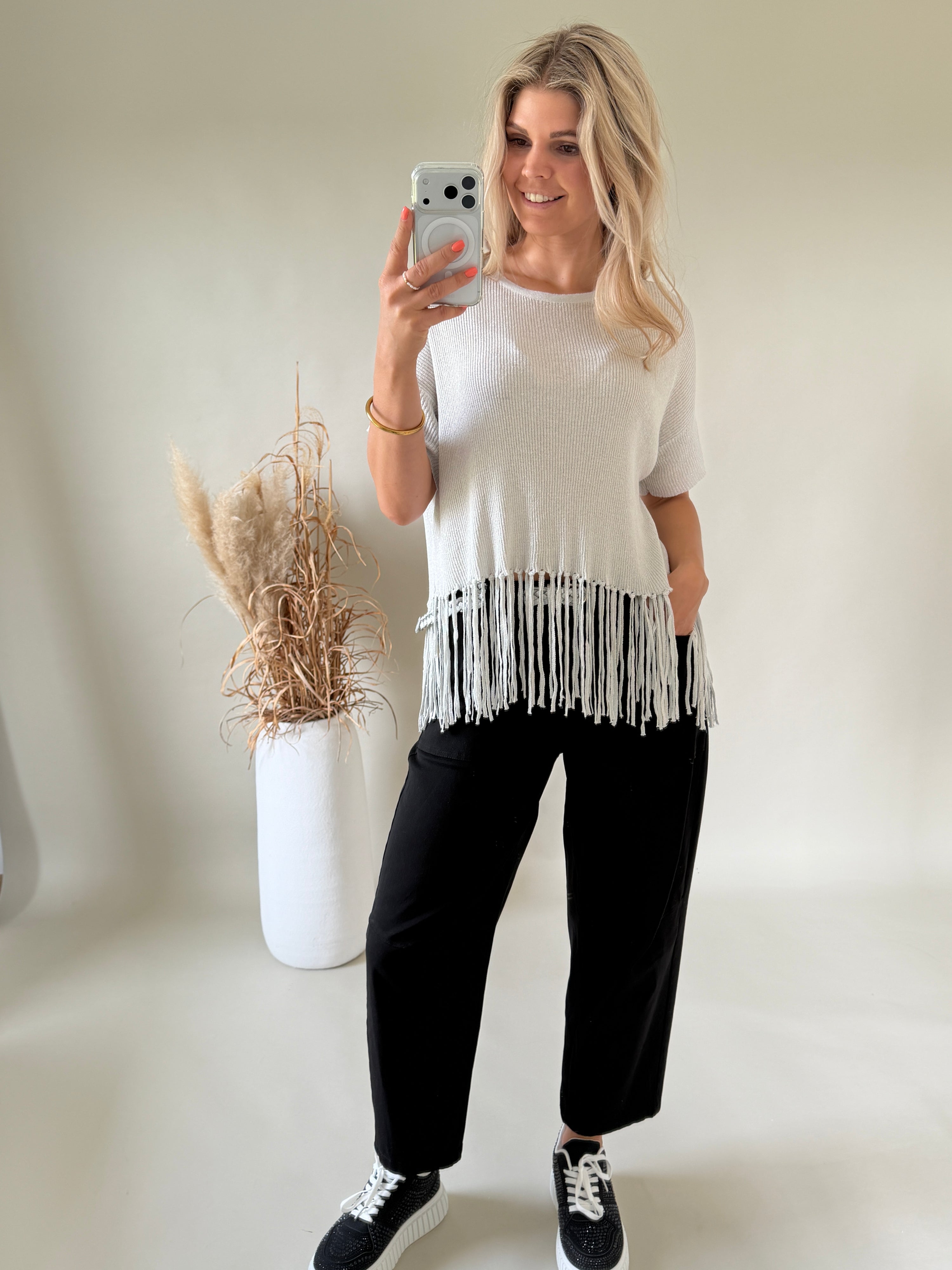 Pullover in Silber mit ( Glitzer ) kurzarm