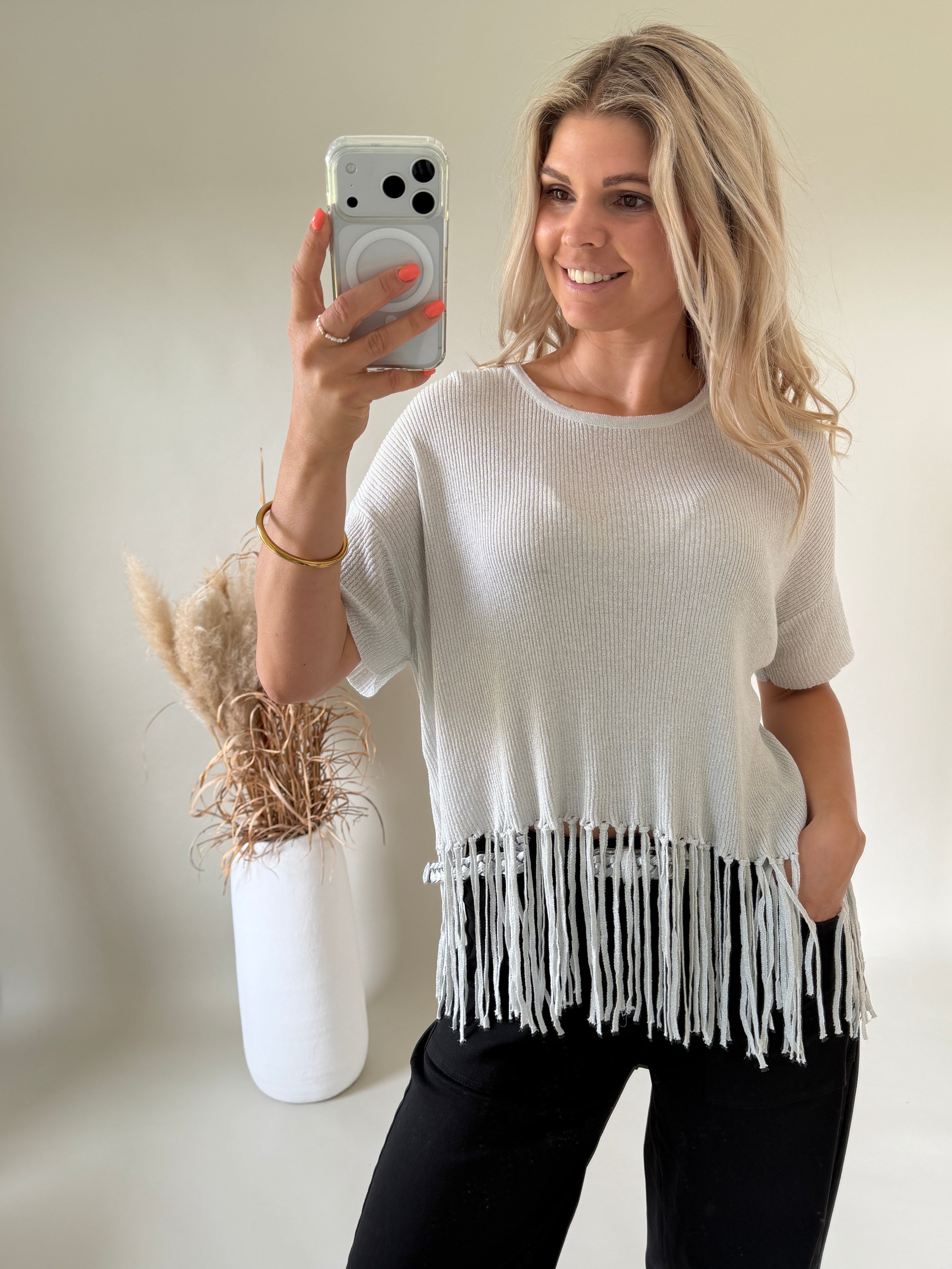 Pullover in Silber mit ( Glitzer ) kurzarm