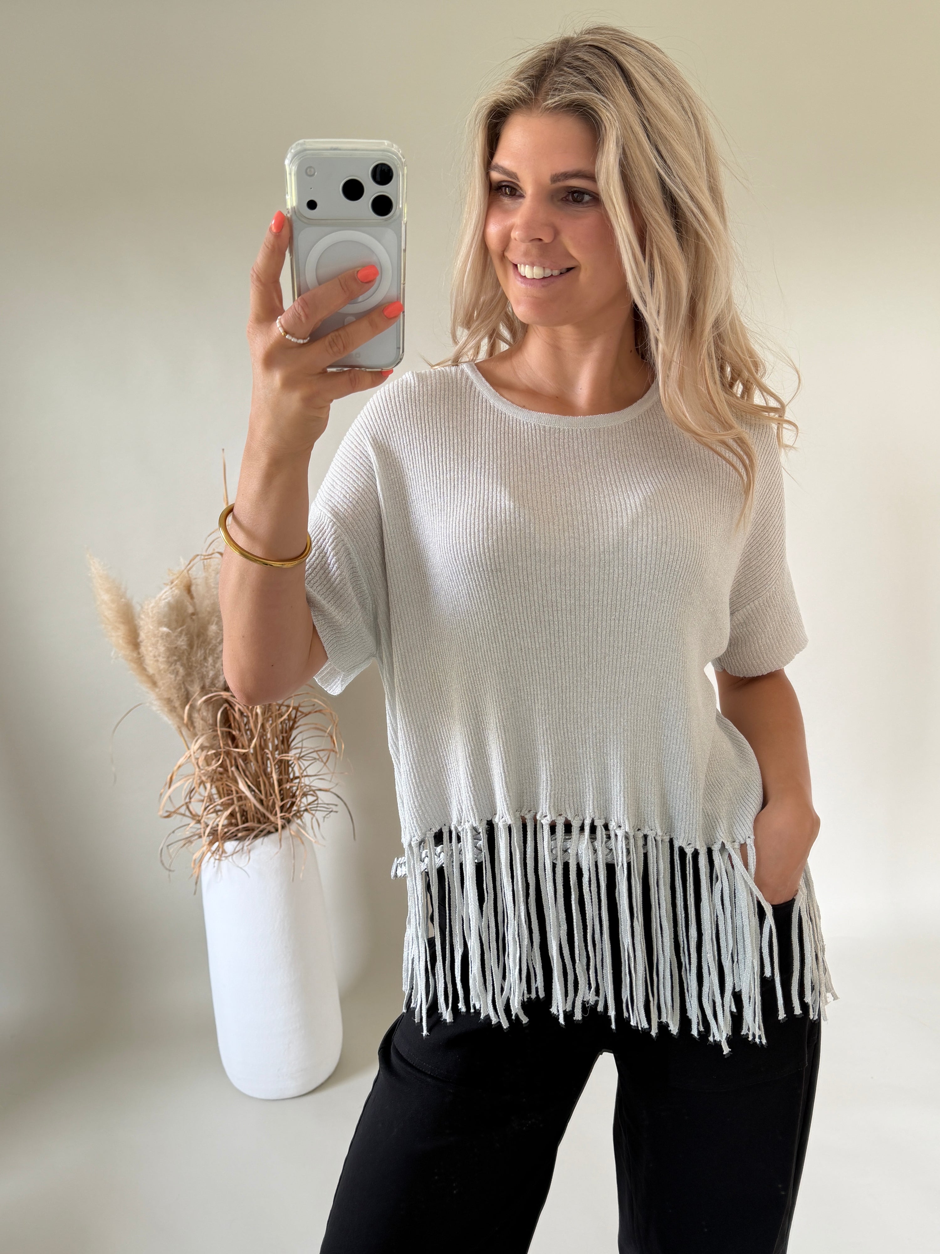 Pullover in Silber mit ( Glitzer ) kurzarm