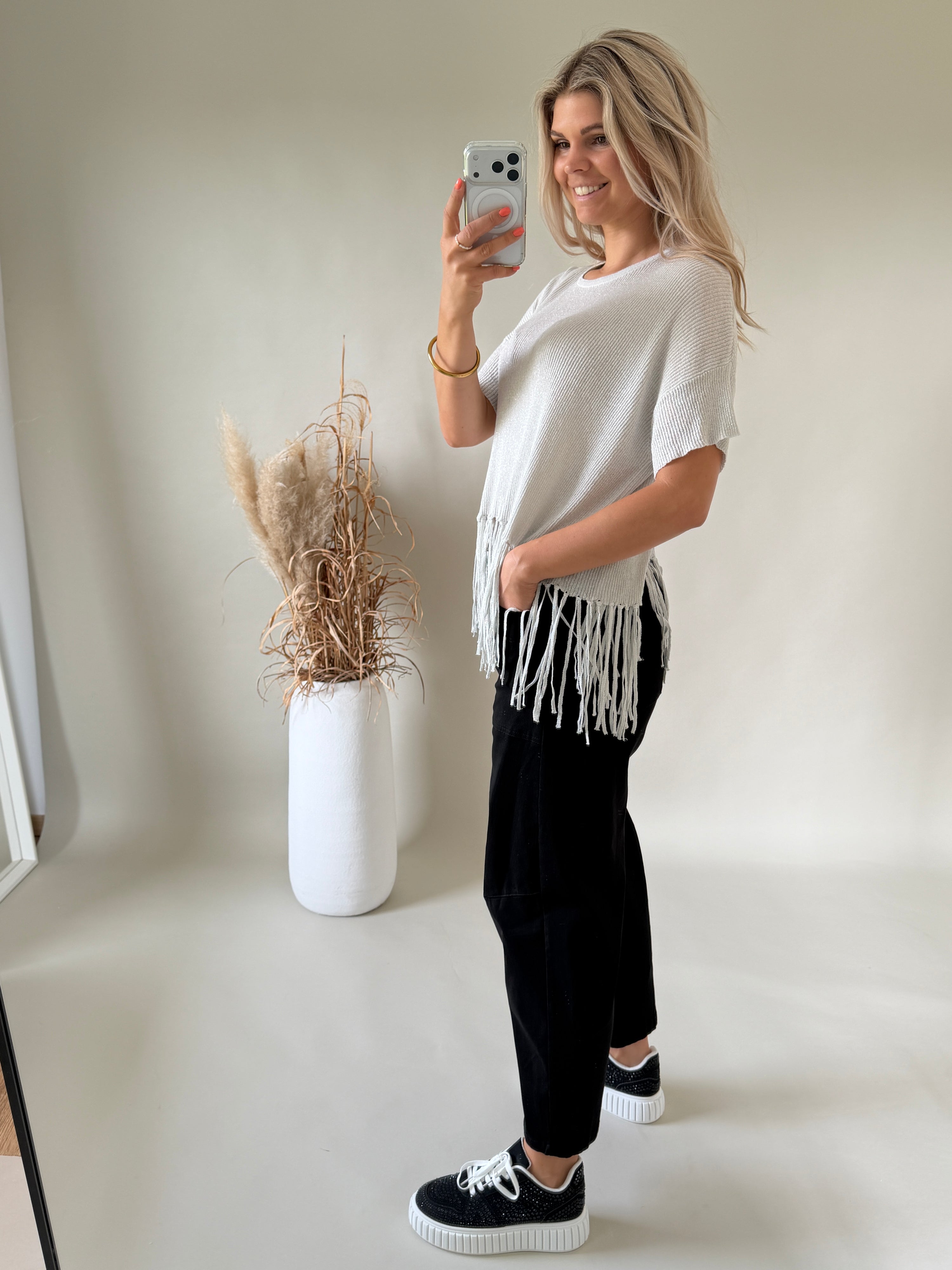 Pullover in Silber mit ( Glitzer ) kurzarm