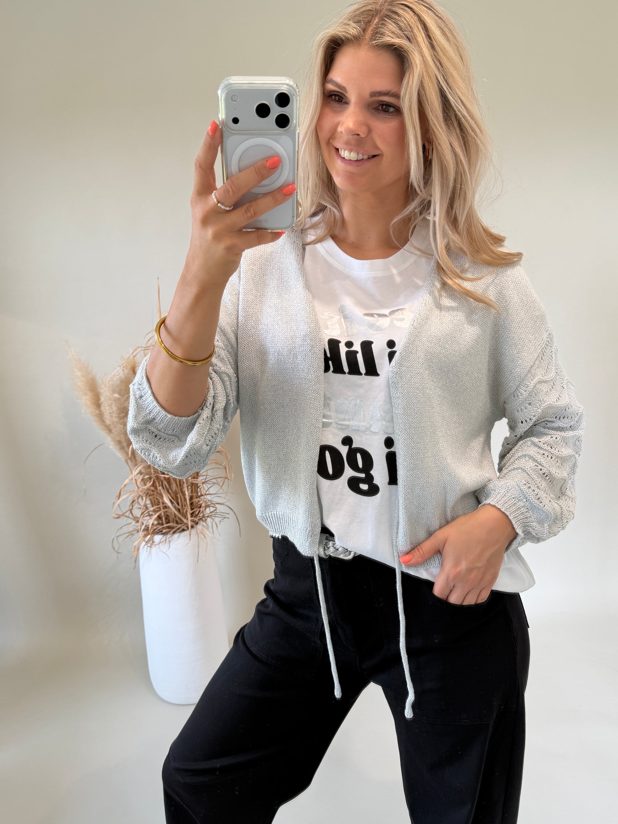 Strickjacke in Silber ( Glitzer )