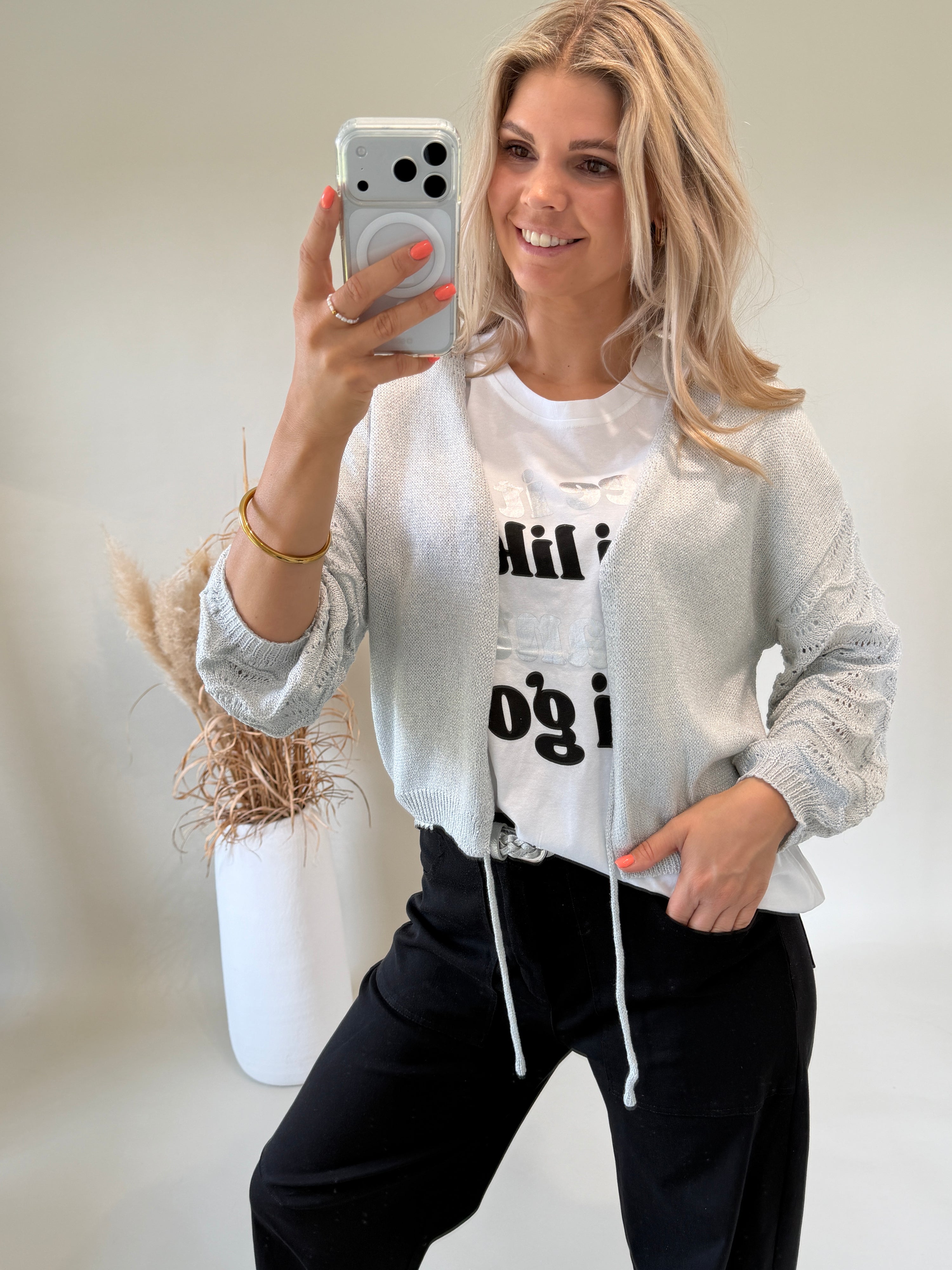 Strickjacke in Silber ( Glitzer )