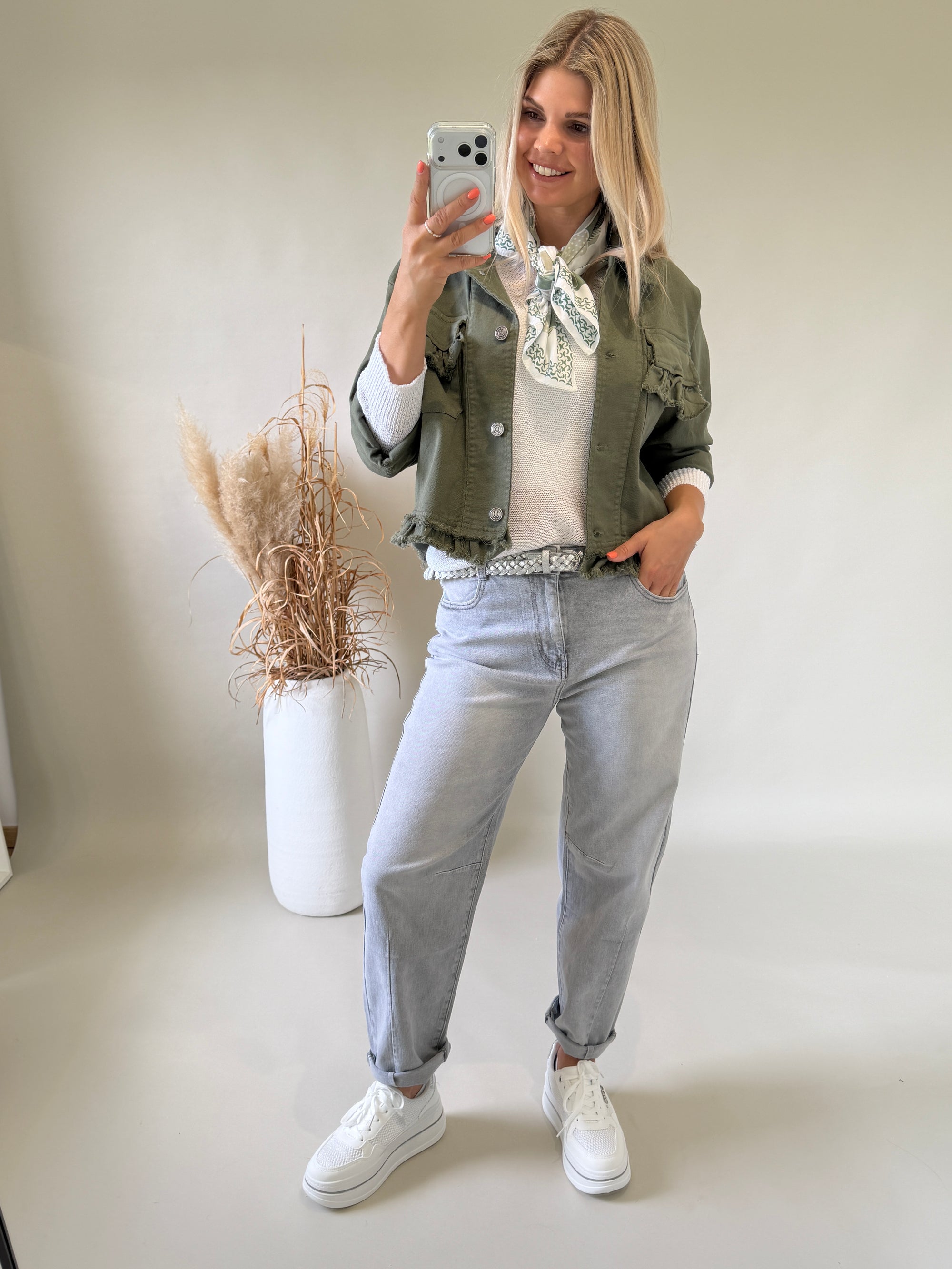 Jeansjacke in Olivgrün