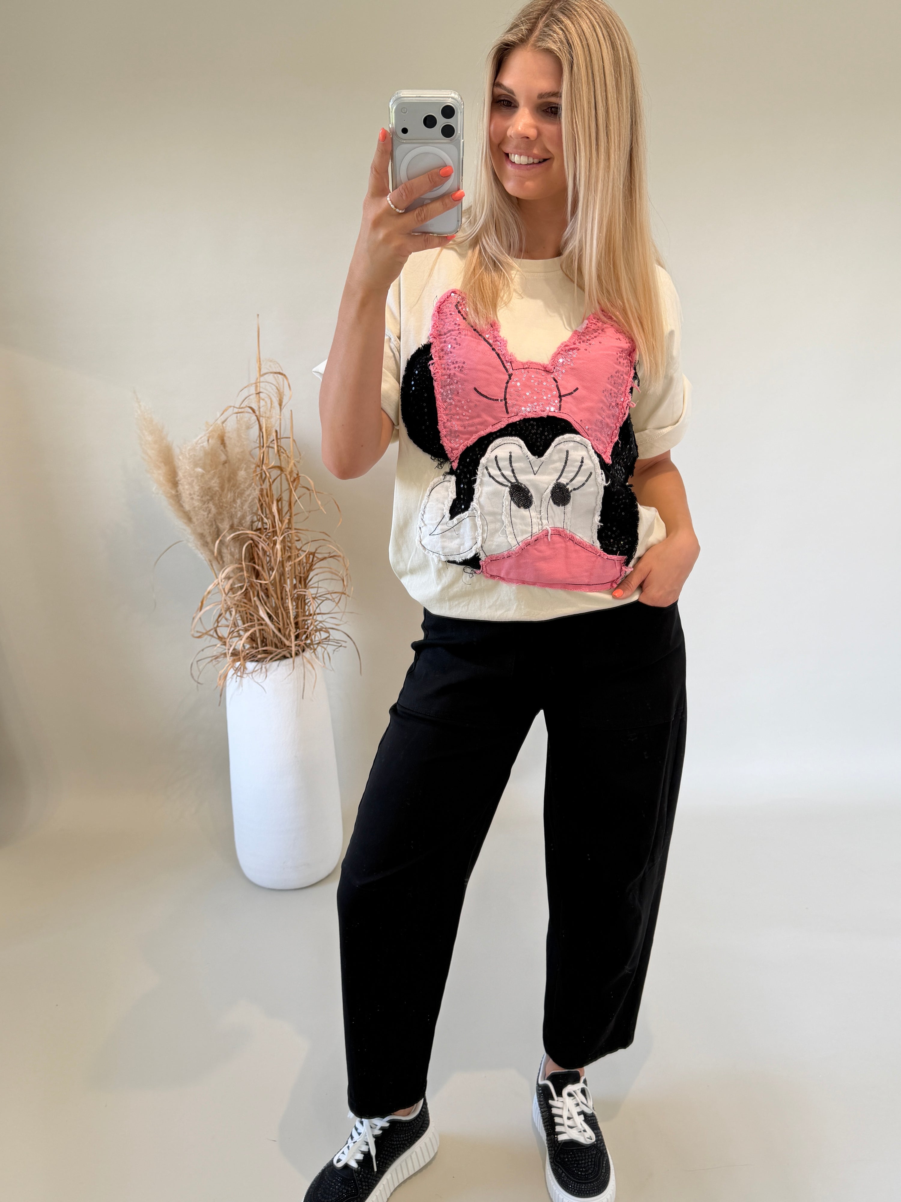 T - Shirt in Beige mit Aufdruck Micky-Maus ( Glitzer )