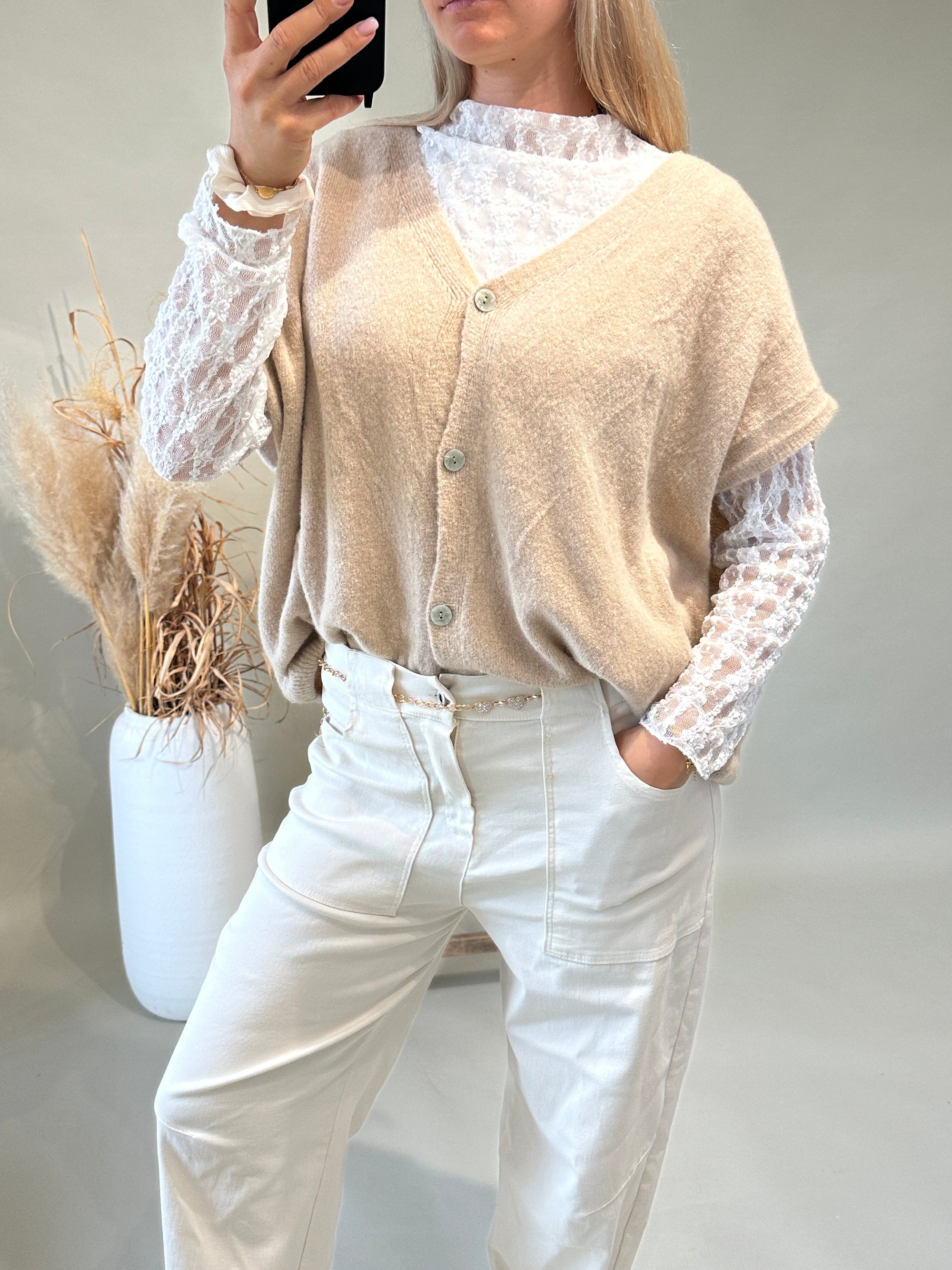 Strickjacke in Zimt ( ärmellos )