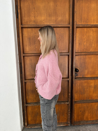 Strickjacke in Rosa zum binden vorne