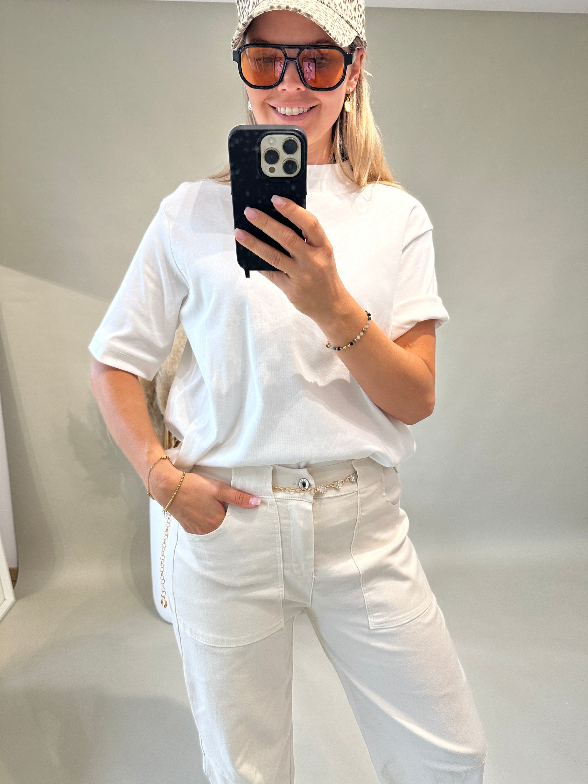 Cappy in Wollweiß/Braun ( Leomuster ) mit Glitzer