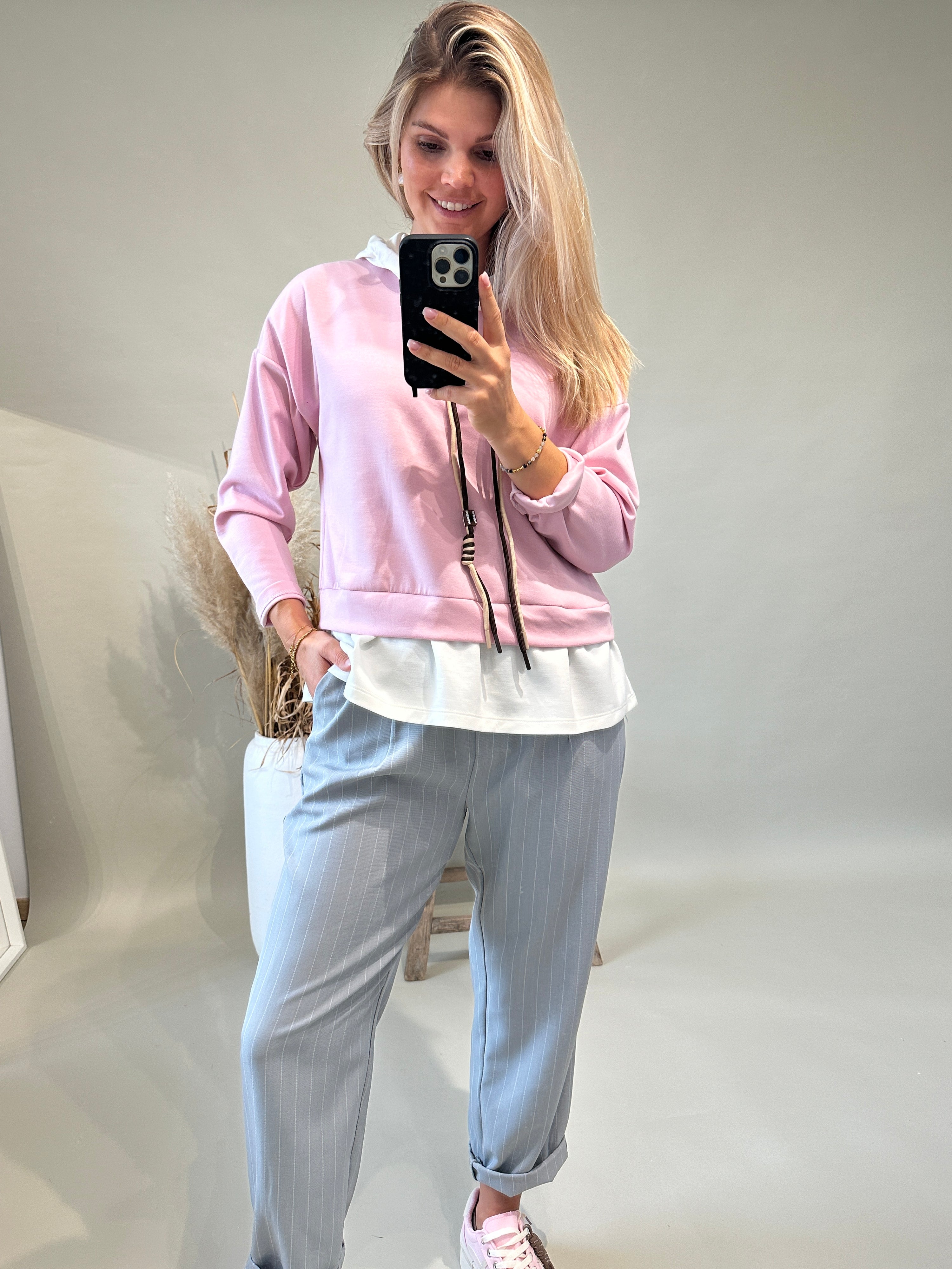 Sweatshirt in Rosa/Weiß mit Kapuze
