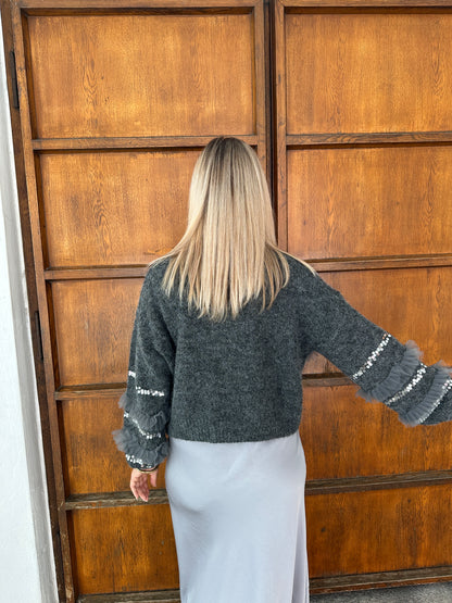 Pullover in Grau mit Glitzer-Pailletten