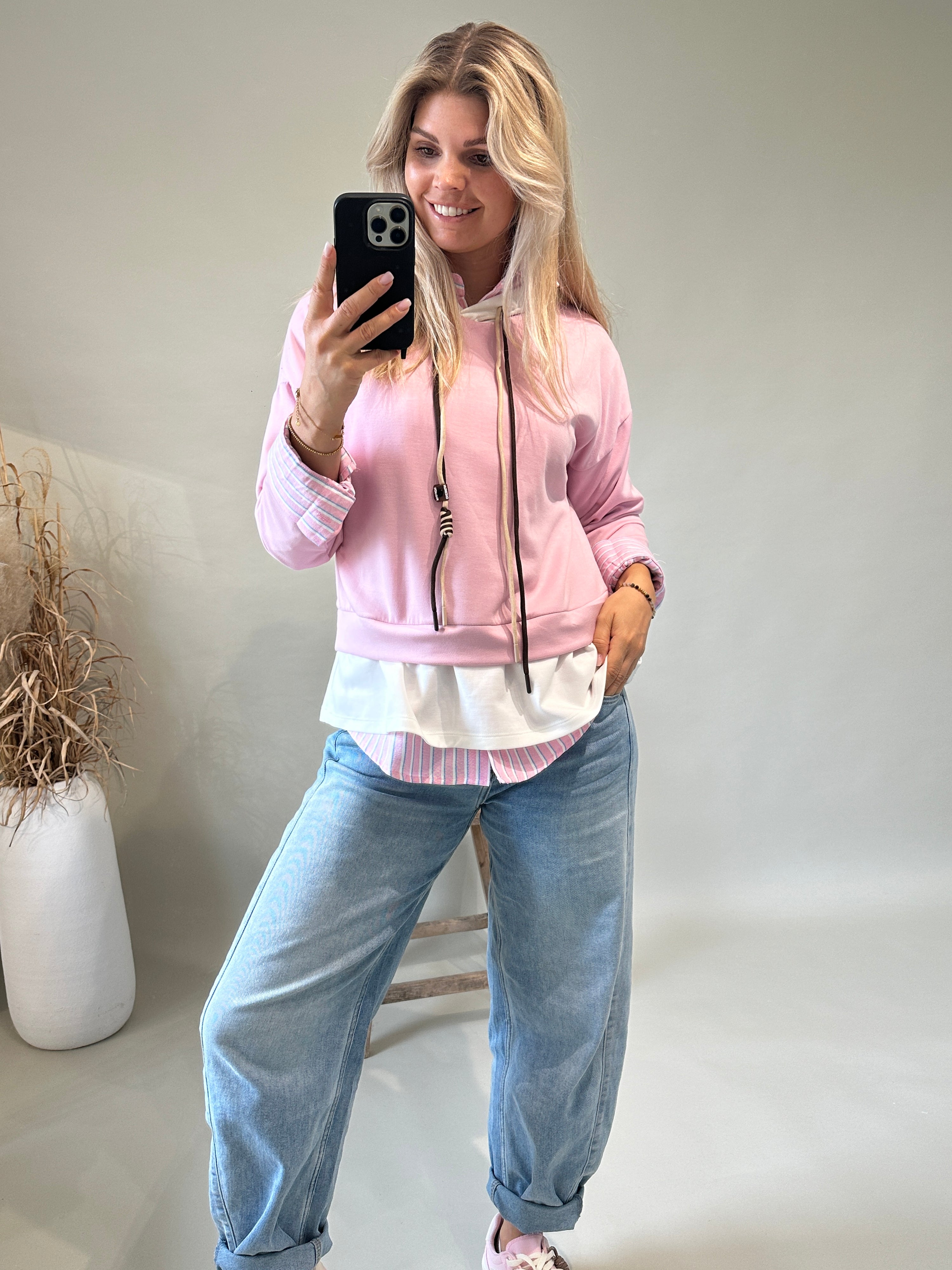 Hemdbluse in Rosa/ Blau/Weiß gestreift