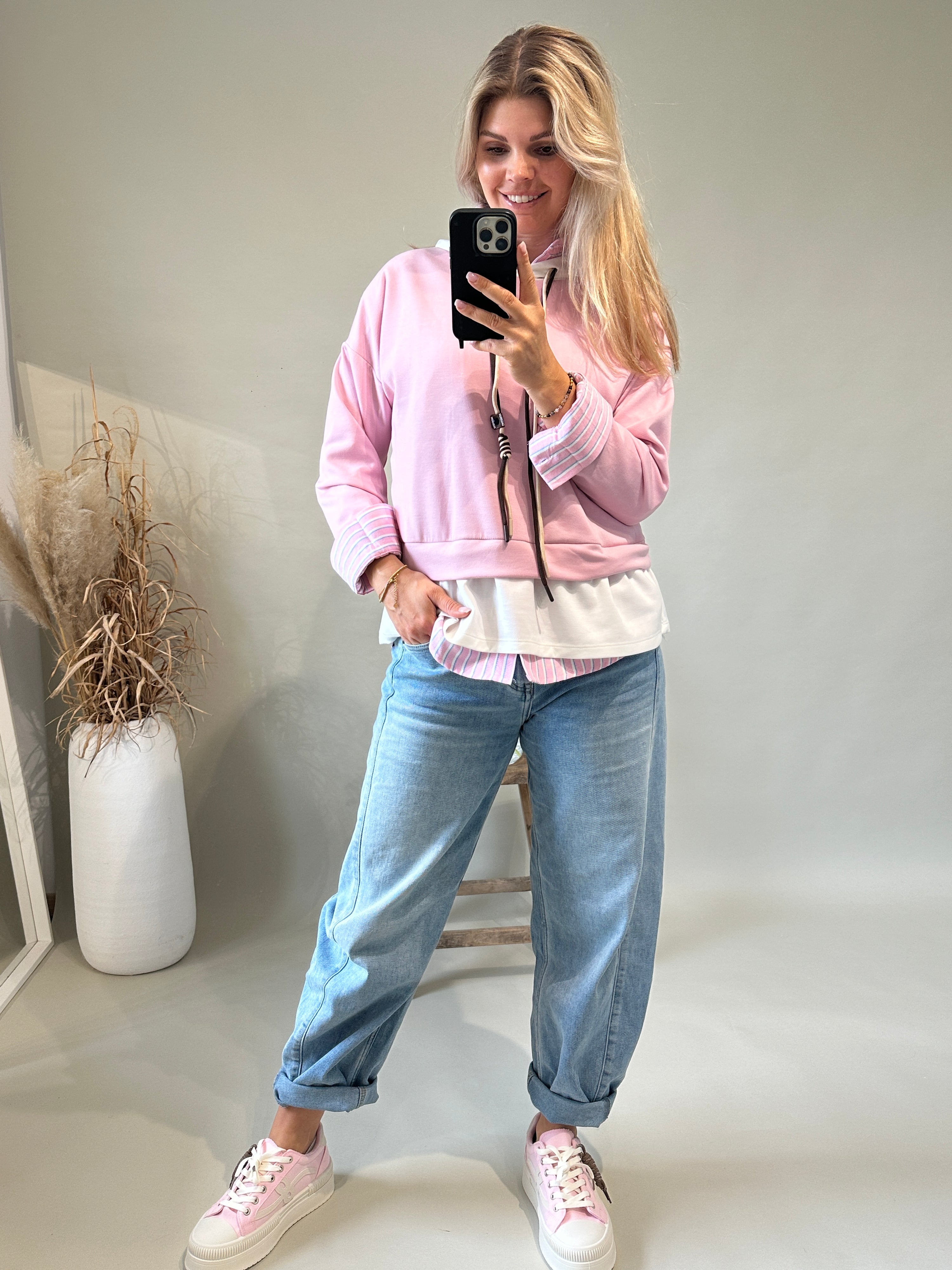 Sweatshirt in Rosa/Weiß mit Kapuze