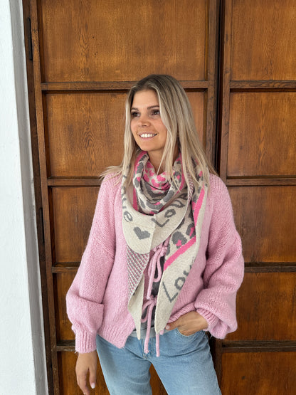 Schal in Hellgrau/Pink mit Aufdruck  LOVE