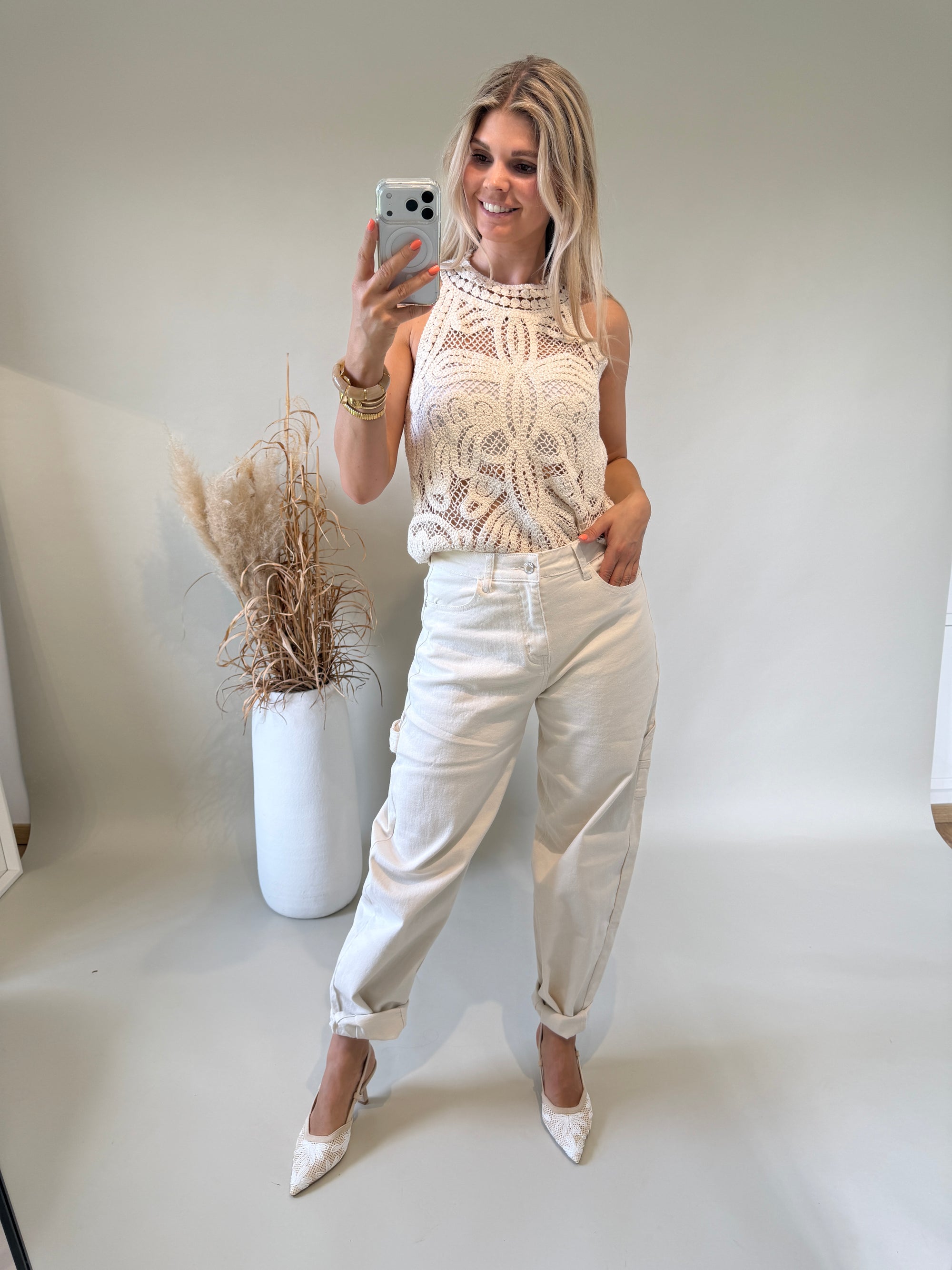 Top in Beige aus Bohospitze