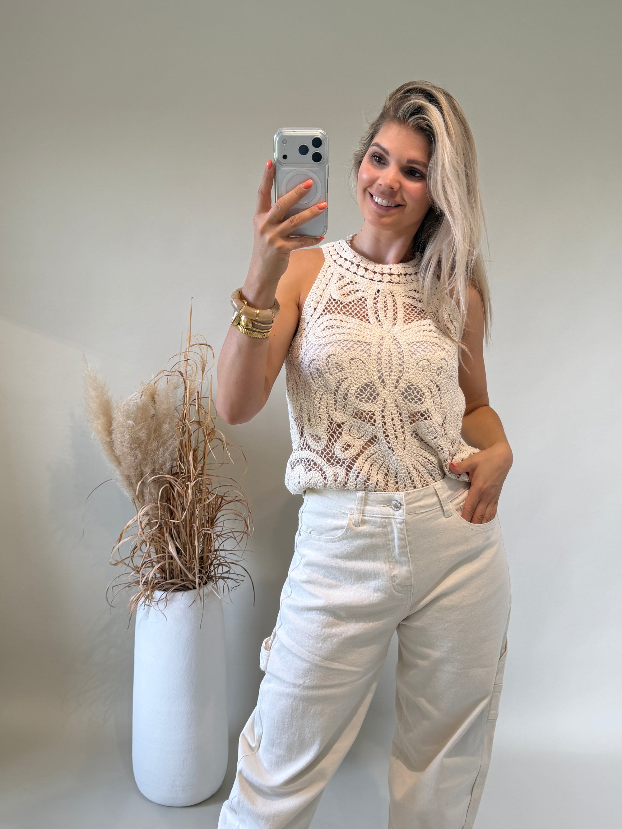 Top in Beige aus Bohospitze