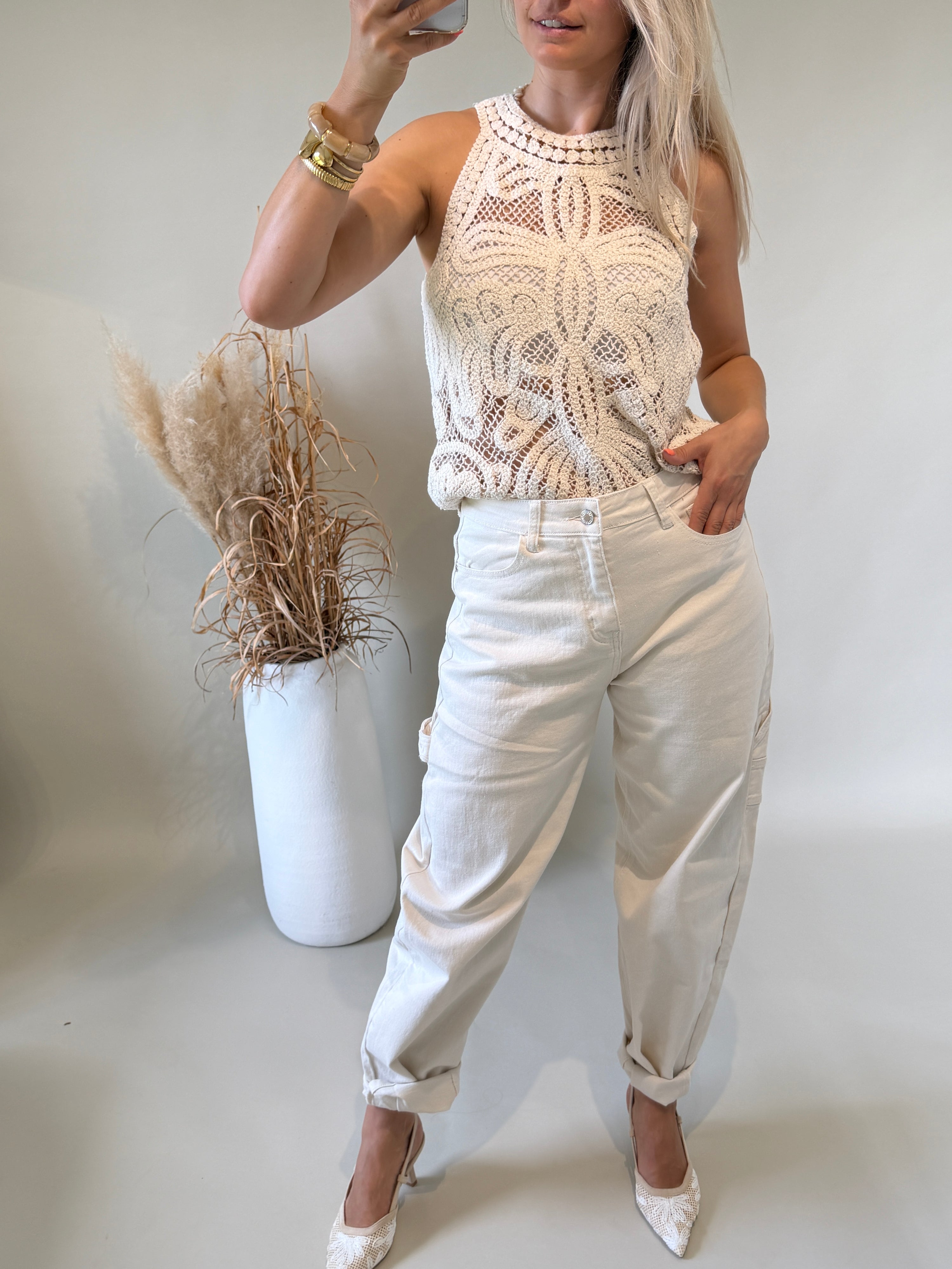 Top in Beige aus Bohospitze