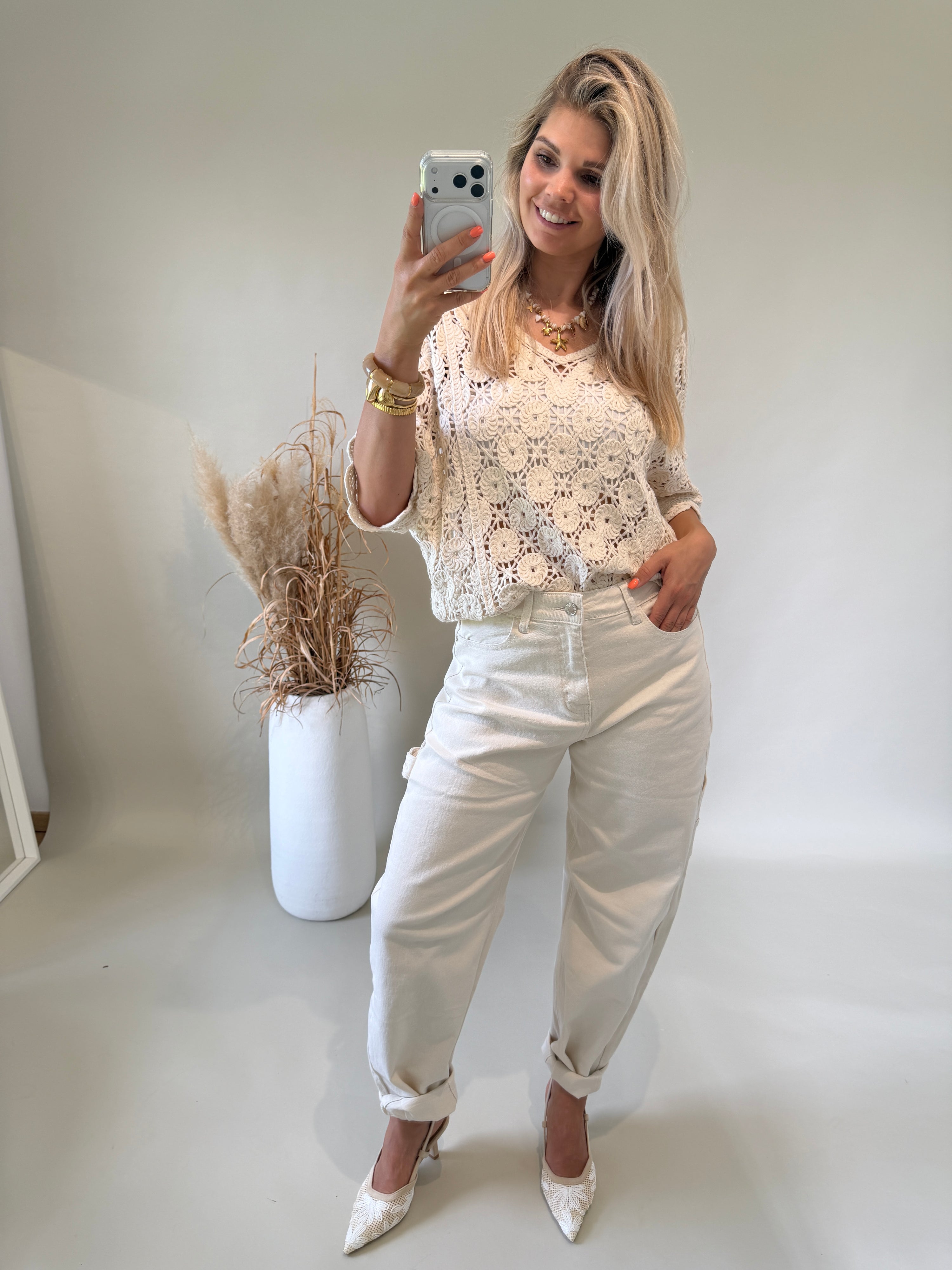 Pullover in Beige aus Bohospitze