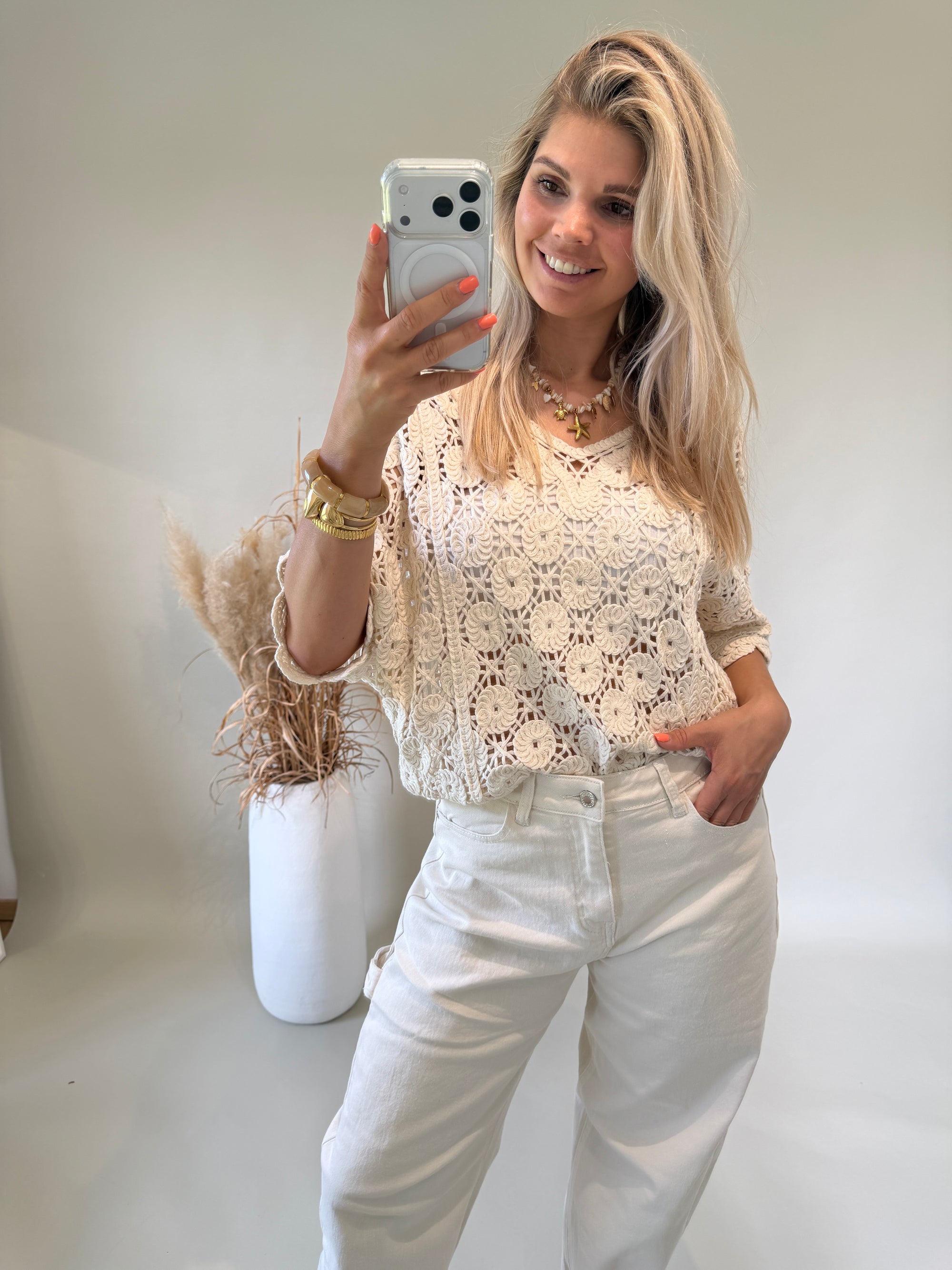 Pullover in Beige aus Bohospitze