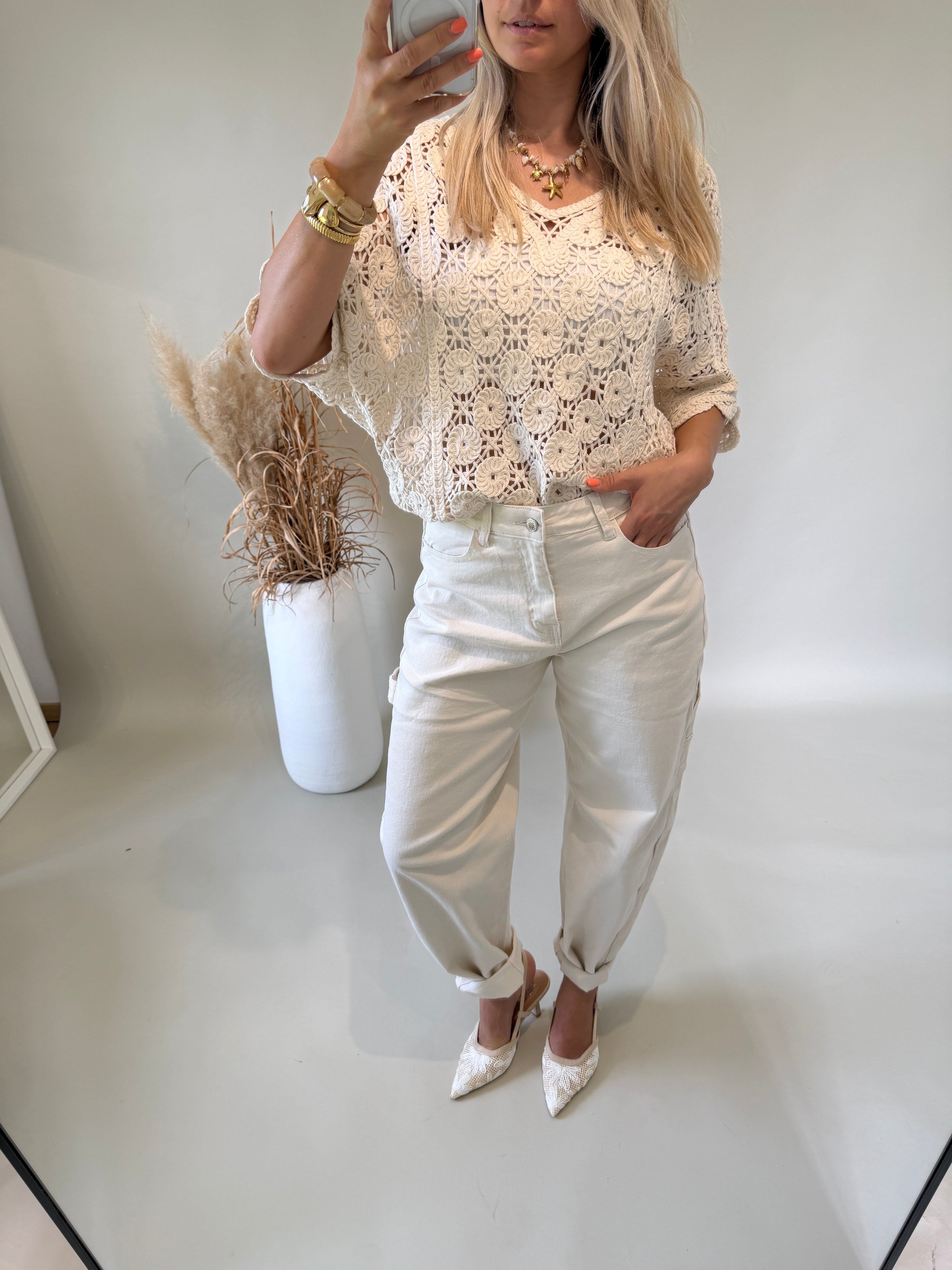Pullover in Beige aus Bohospitze