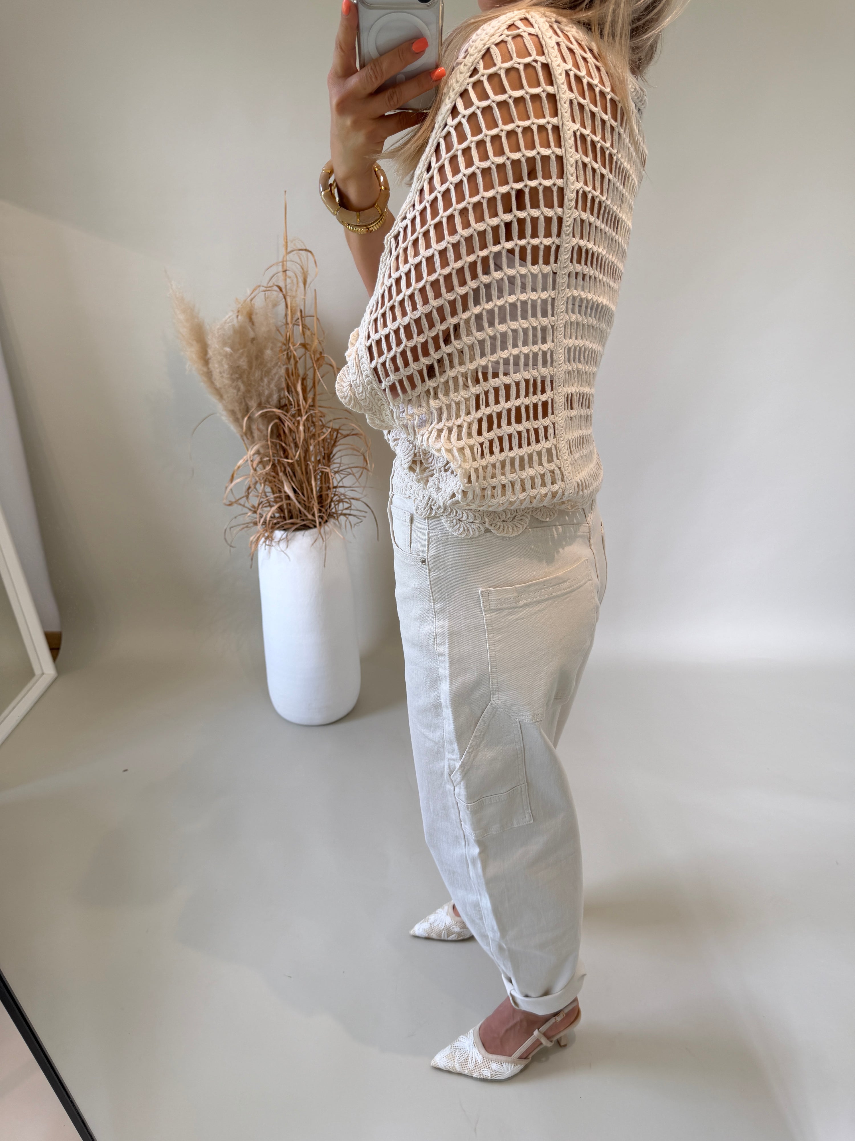 Pullover in Beige aus Bohospitze