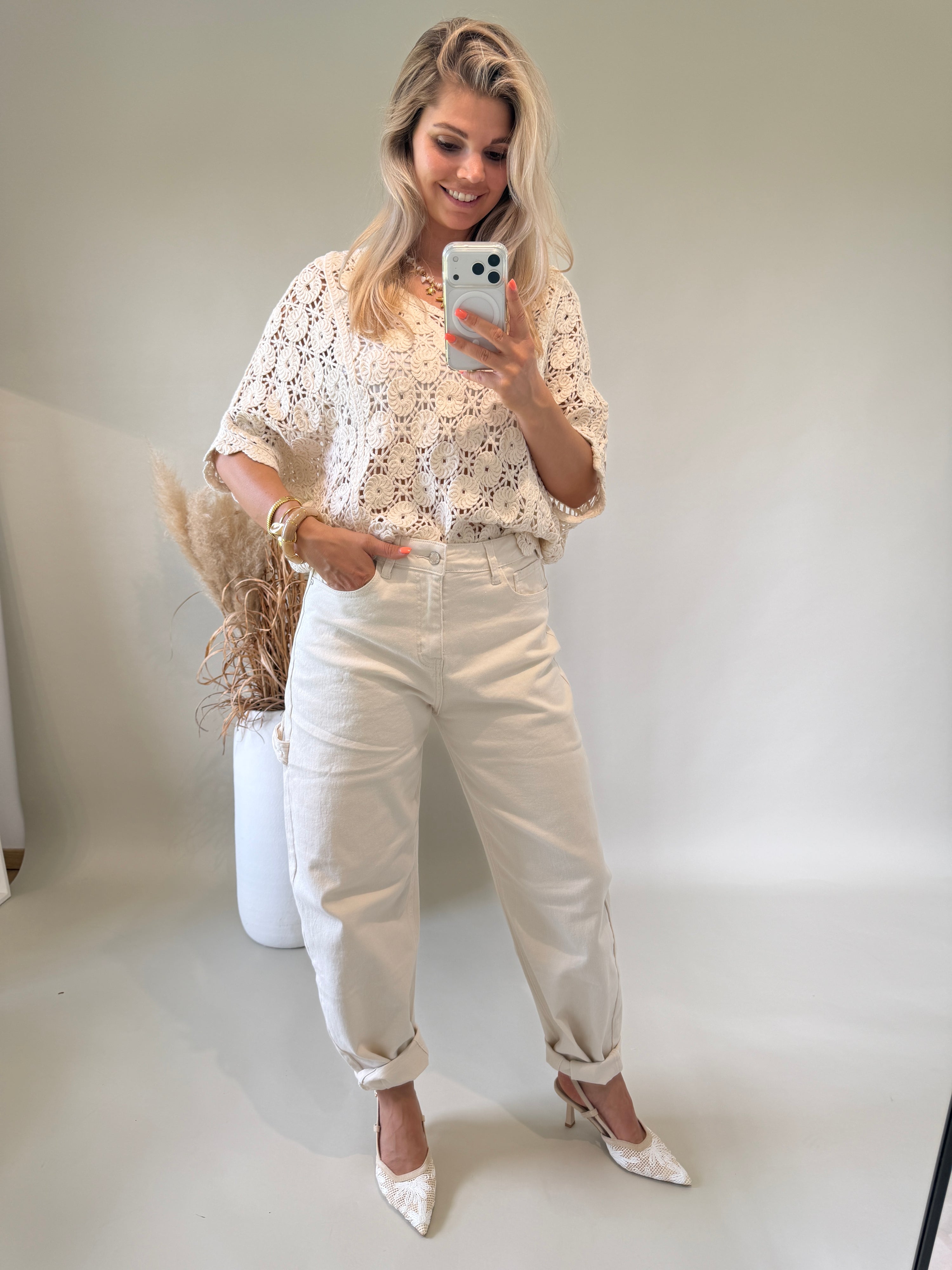 Pullover in Beige aus Bohospitze