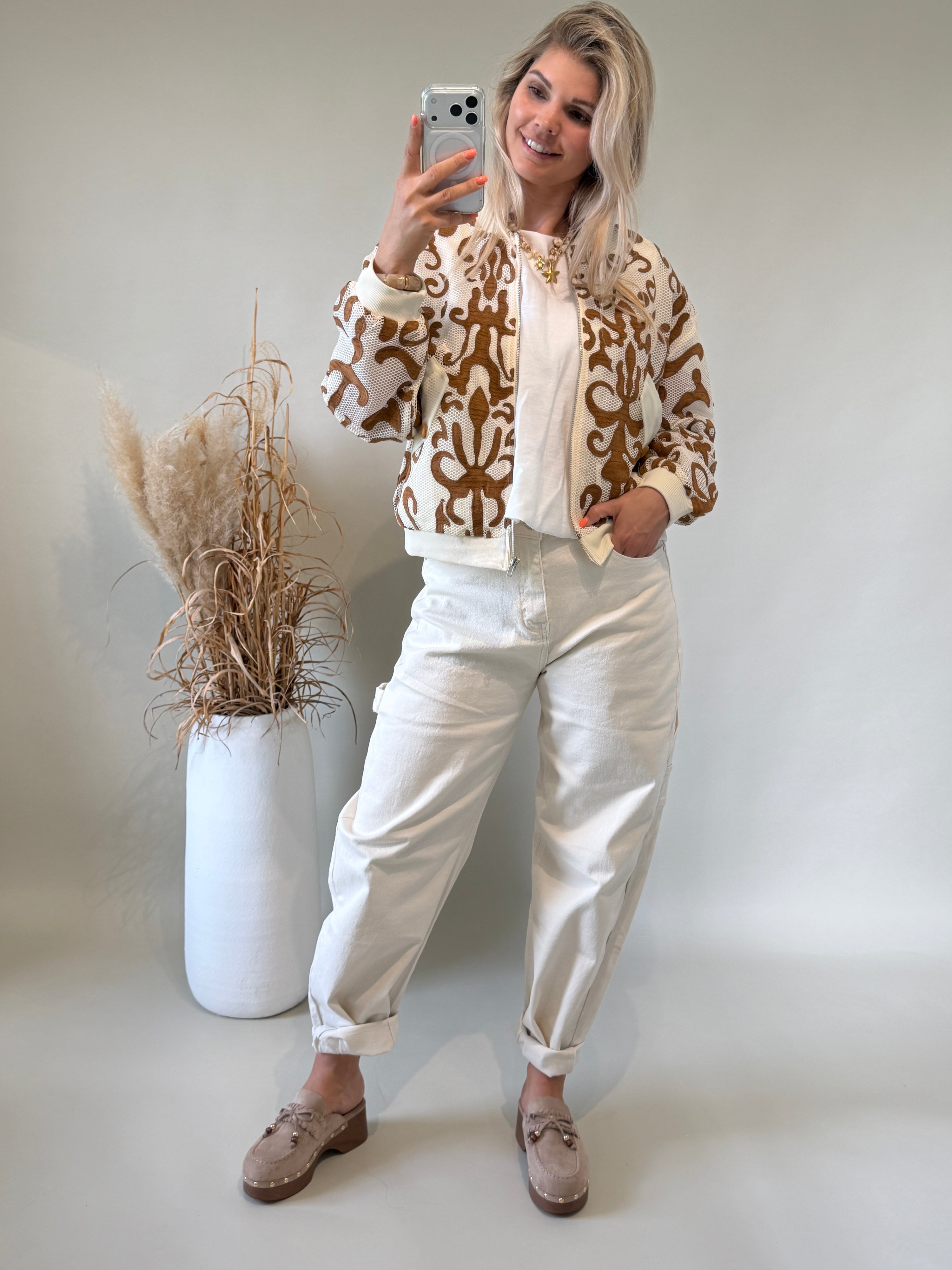 Jacke in Beige mit Muster in Zimt