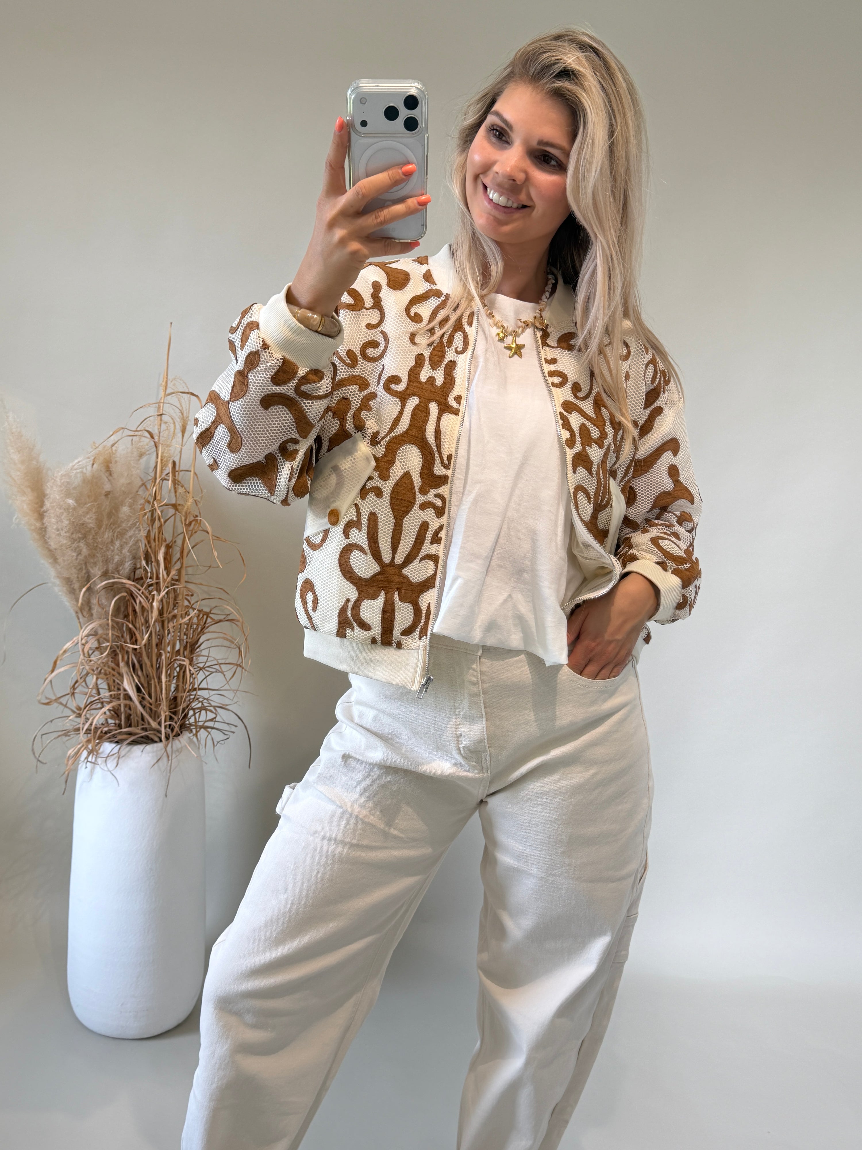 Jacke in Beige mit Muster in Zimt