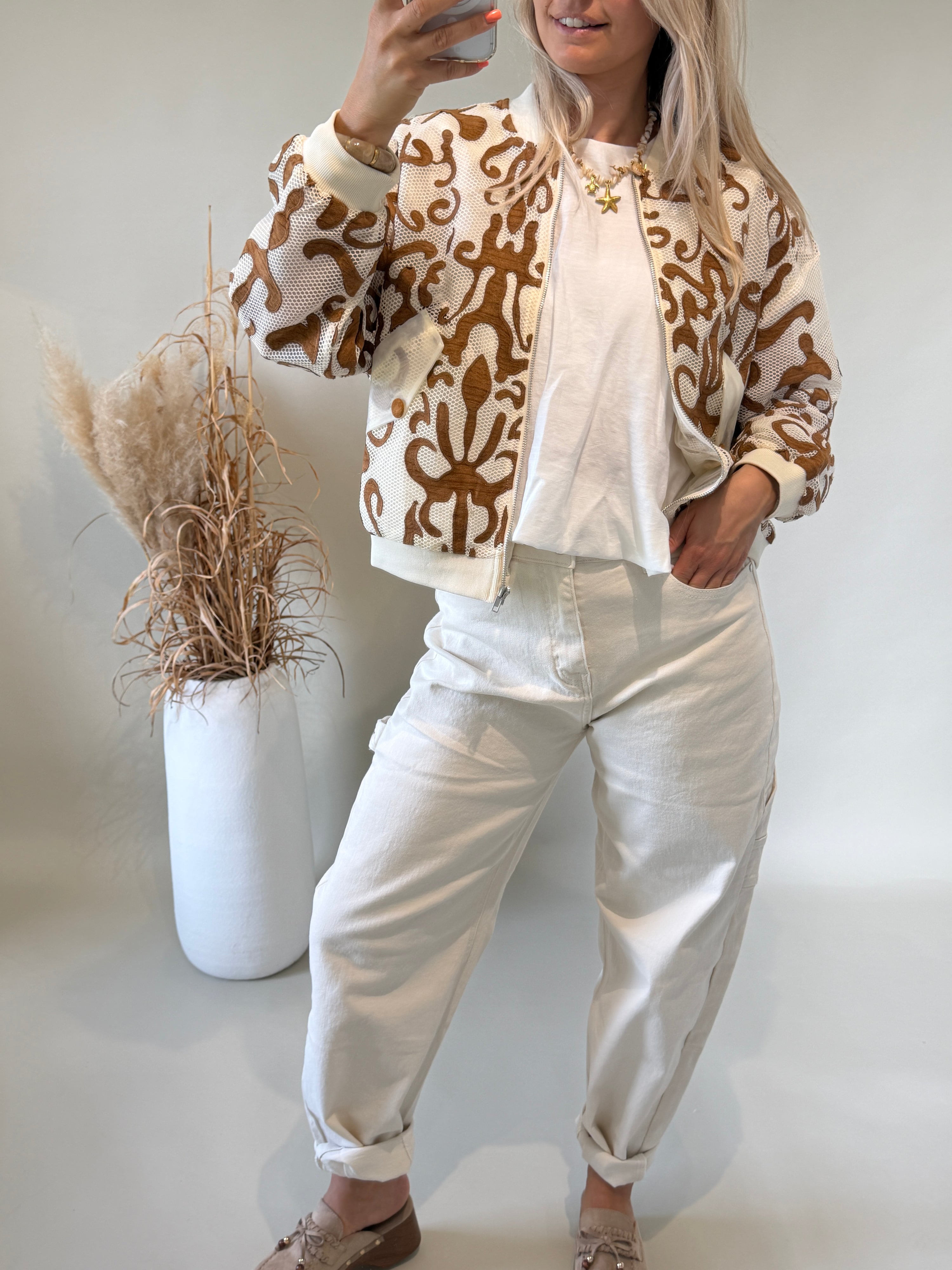 Jacke in Beige mit Muster in Zimt