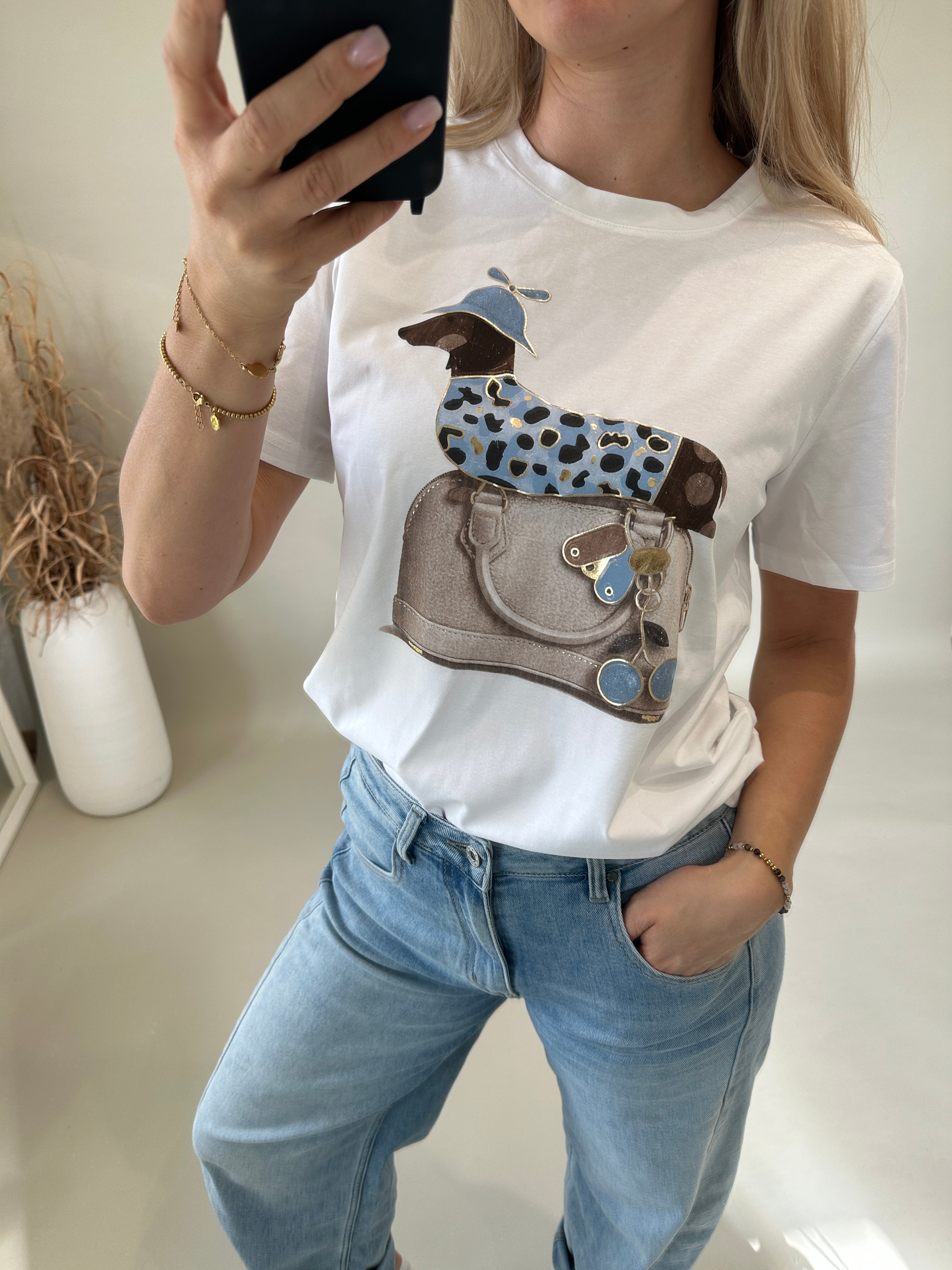 T-Shirt Hund in Hellblau