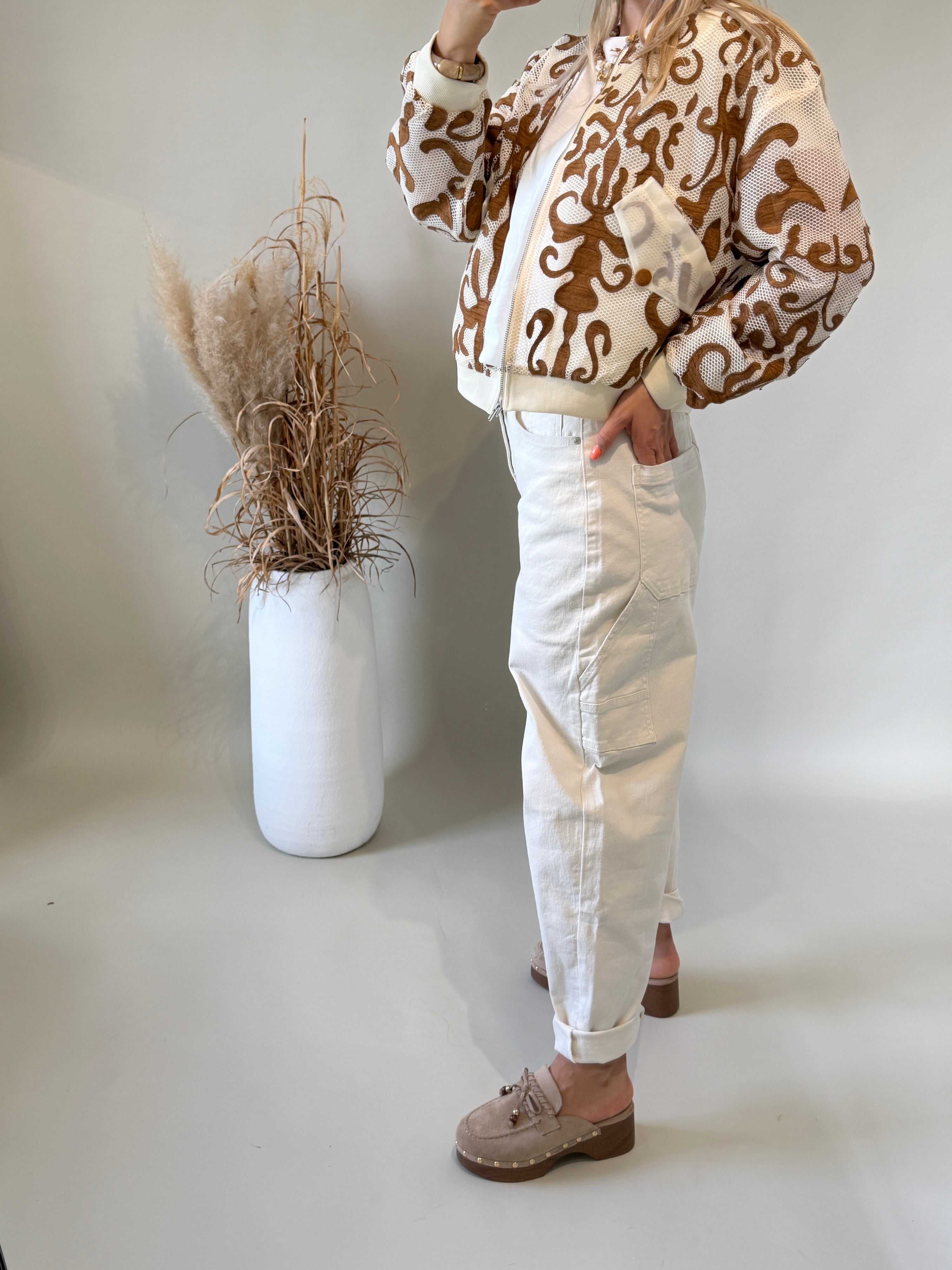 Jacke in Beige mit Muster in Zimt