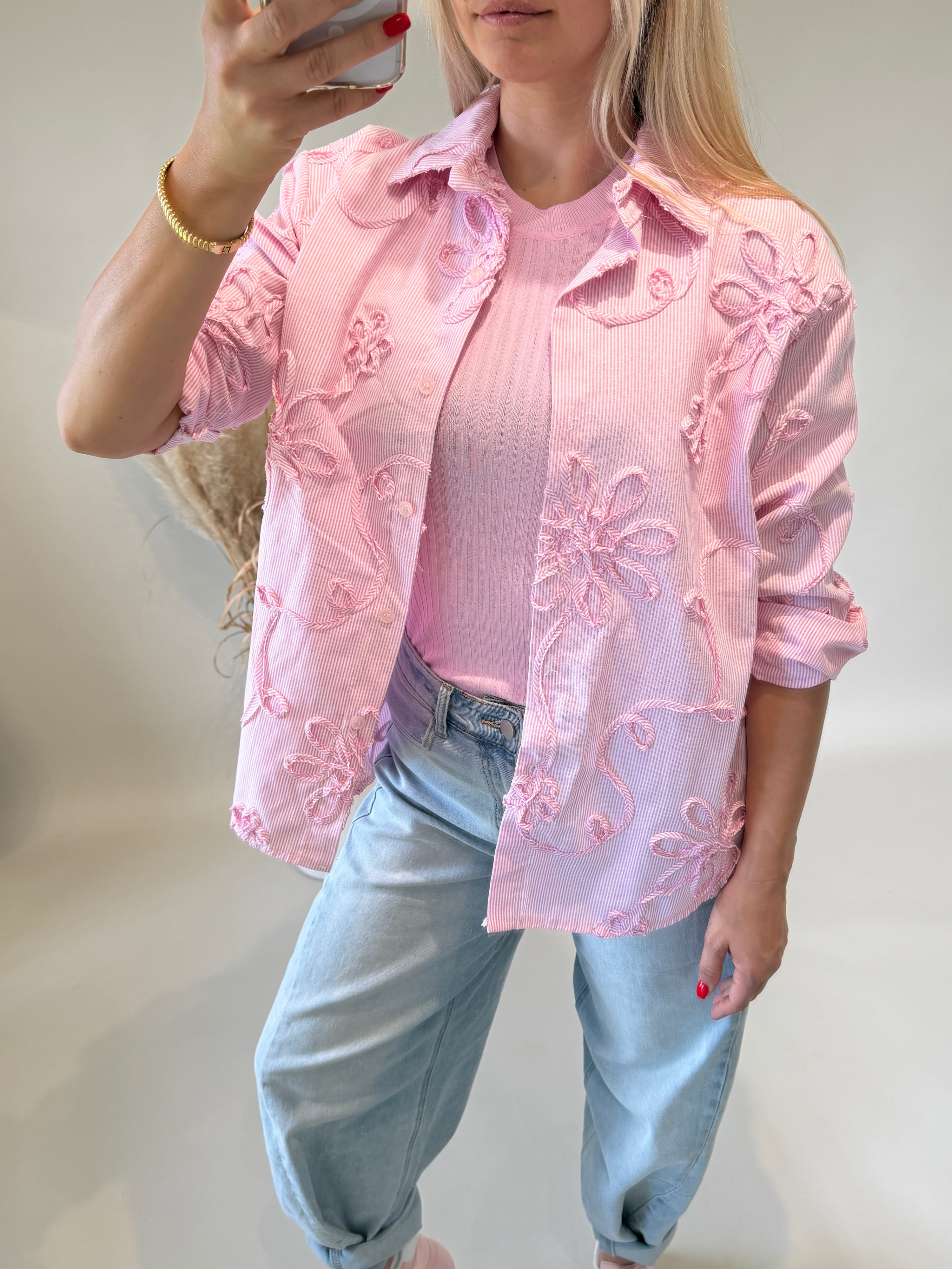Bluse  in Rosa / Weiß gestreift mit Muster