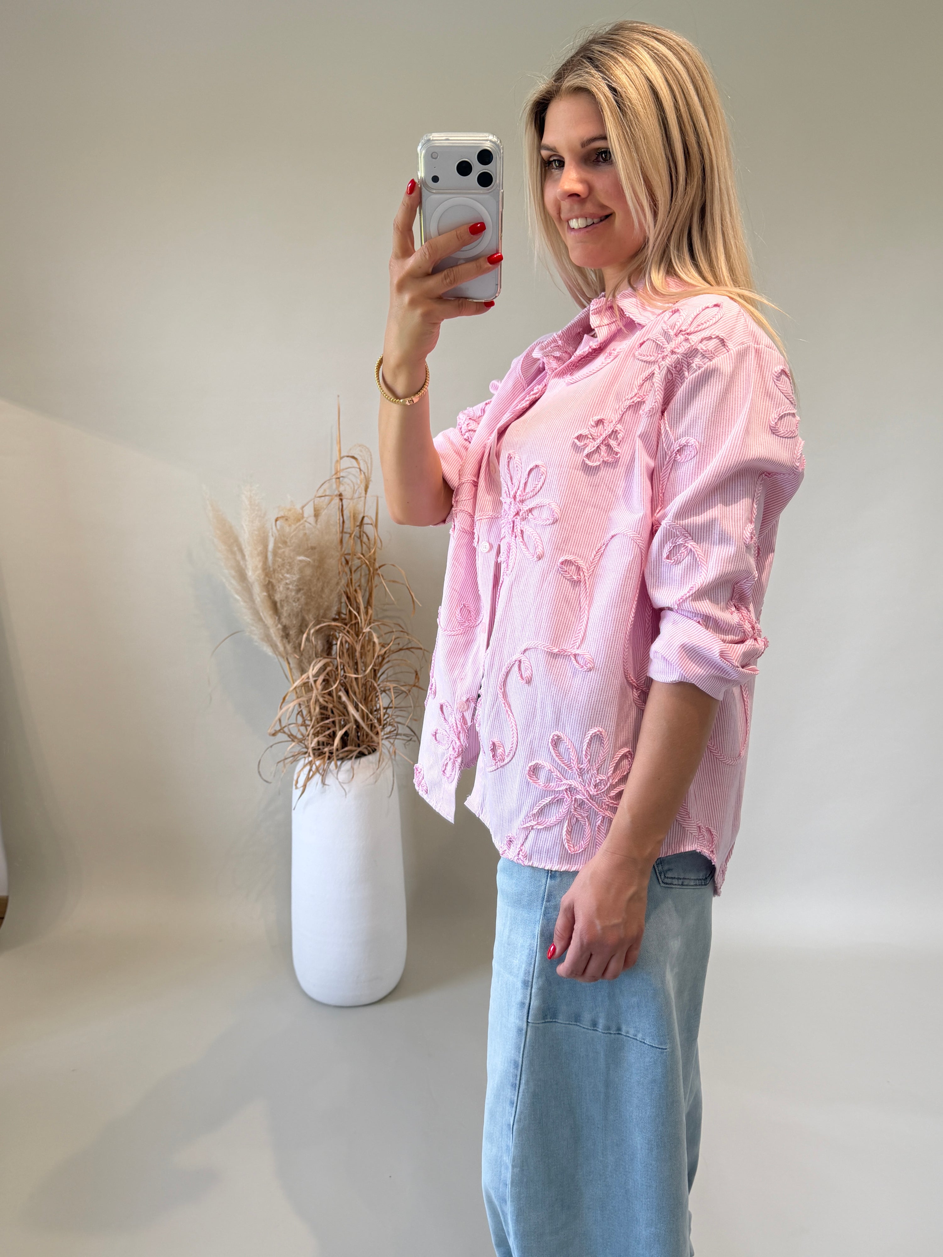 Bluse  in Rosa / Weiß gestreift mit Muster