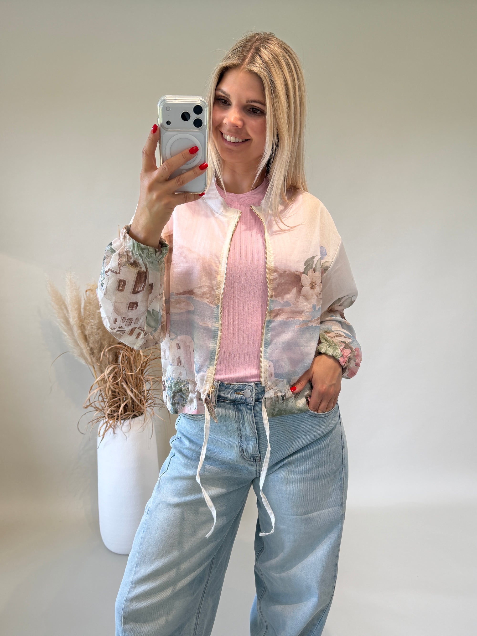 Jacke in Wollweiß mit Hellblau und Rosa ( Bunt )