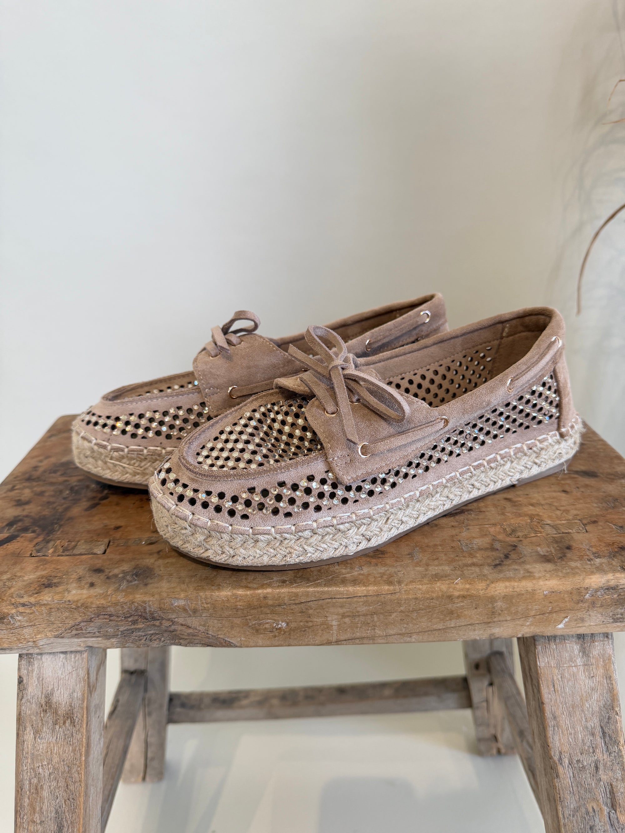 Espadrilles in Taupe mit Glitzer