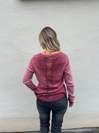 Shirt mit Spitze in Weinrot