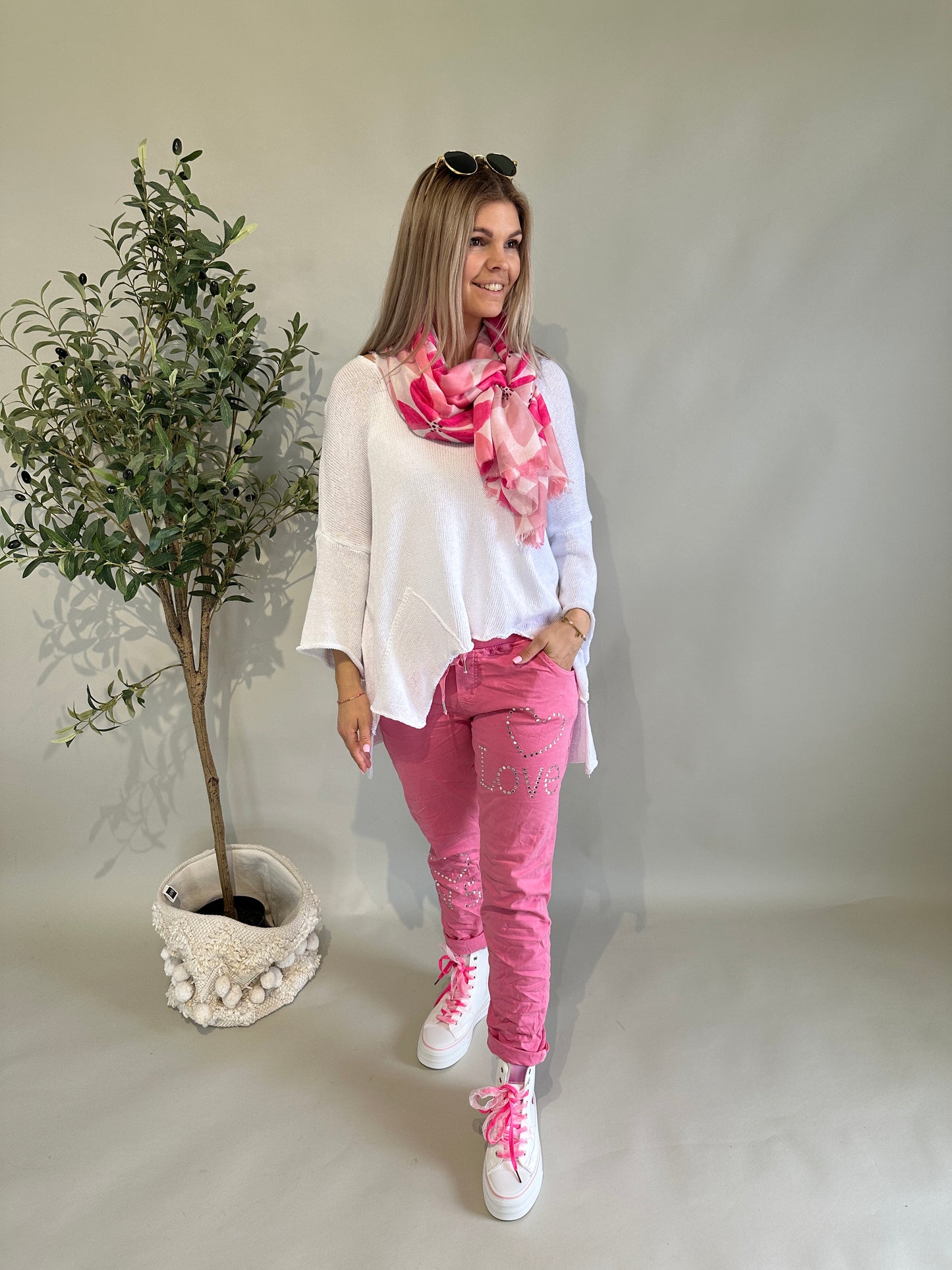 hose in pink mit glitzersteine love und herz