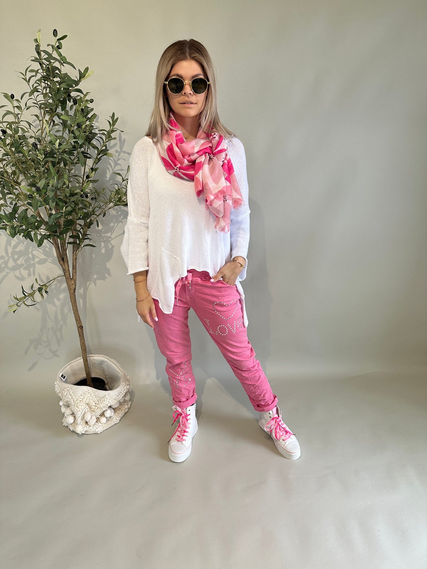 hose in pink mit glitzersteine love und herz