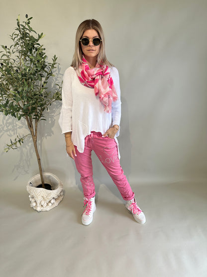 Hose in Pink mit Glitzersteine Love und Herz