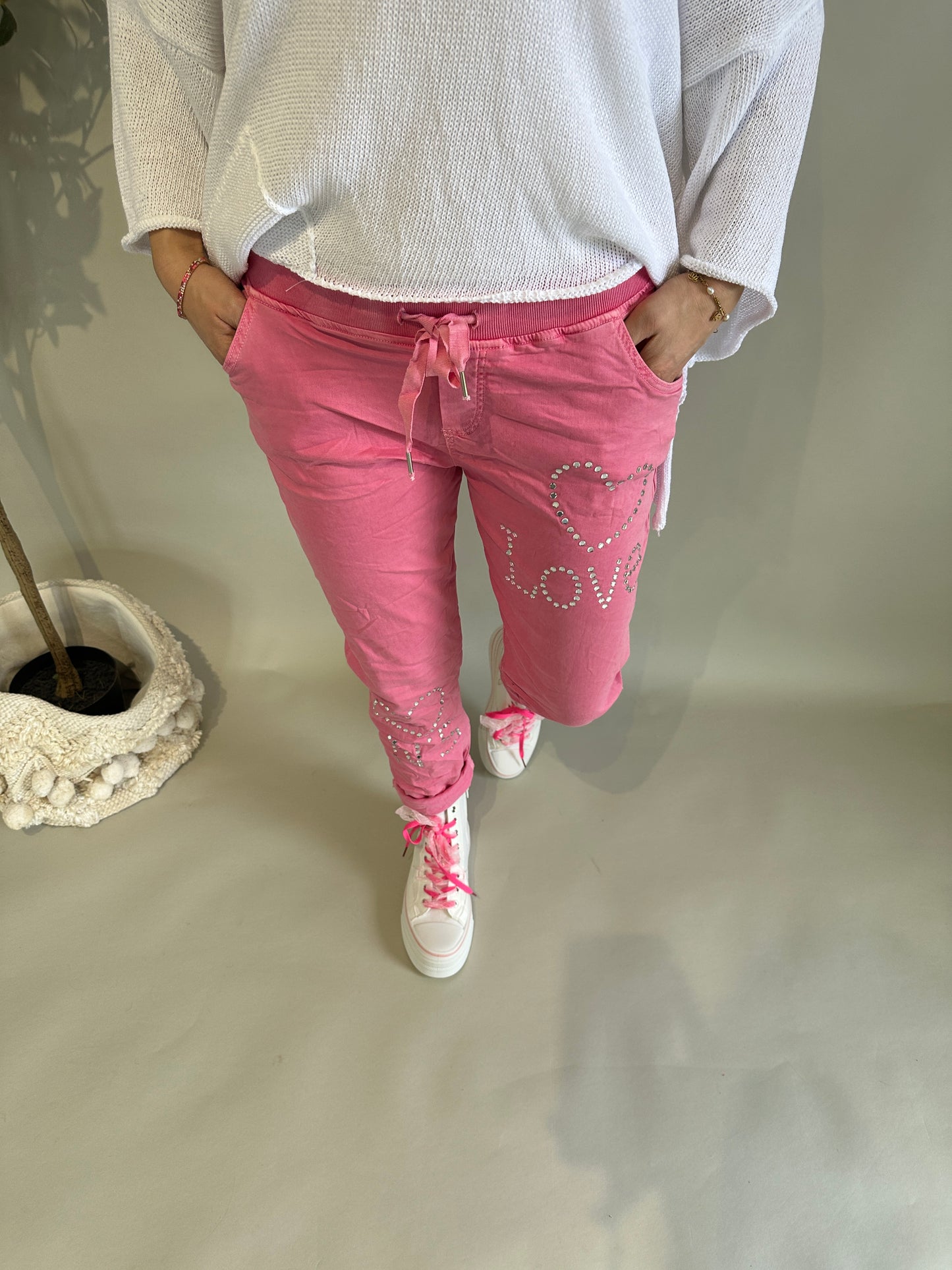 hose in pink mit glitzersteine love und herz