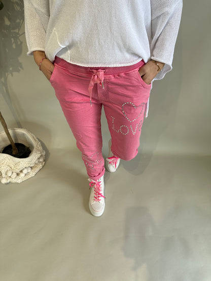 Hose in Pink mit Glitzersteine Love und Herz