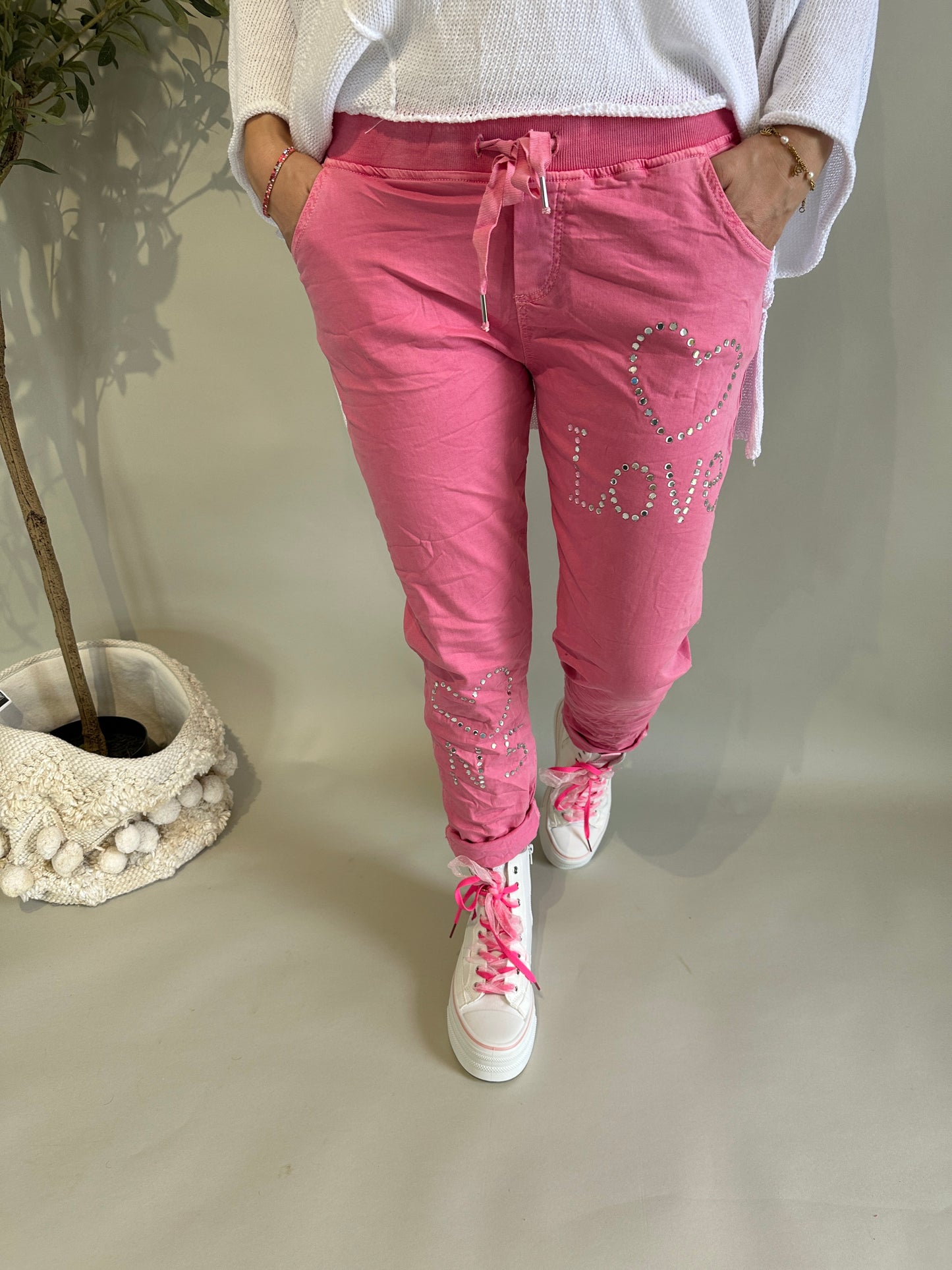 hose in pink mit glitzersteine love und herz