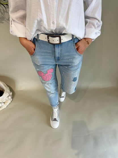 Jeans mit Rosa Mickymaus-Aufdruck und Glitzer