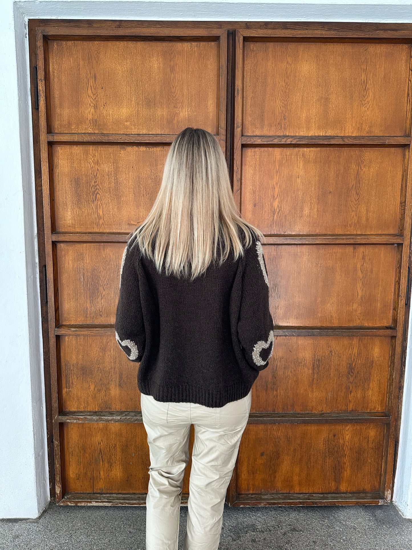 pullover in schokobraun mit herzen