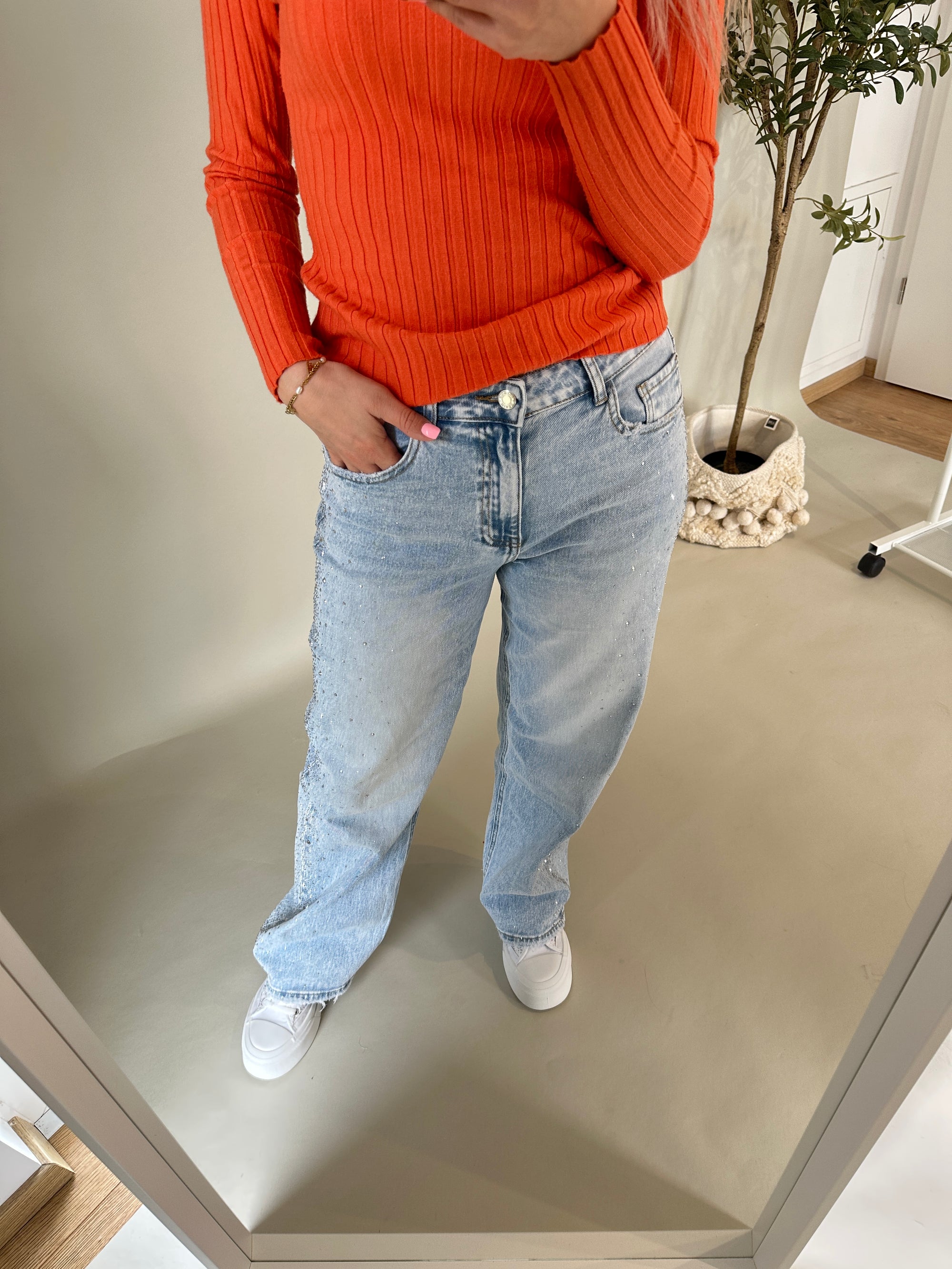 Jeans mit Glitzer weites Bein